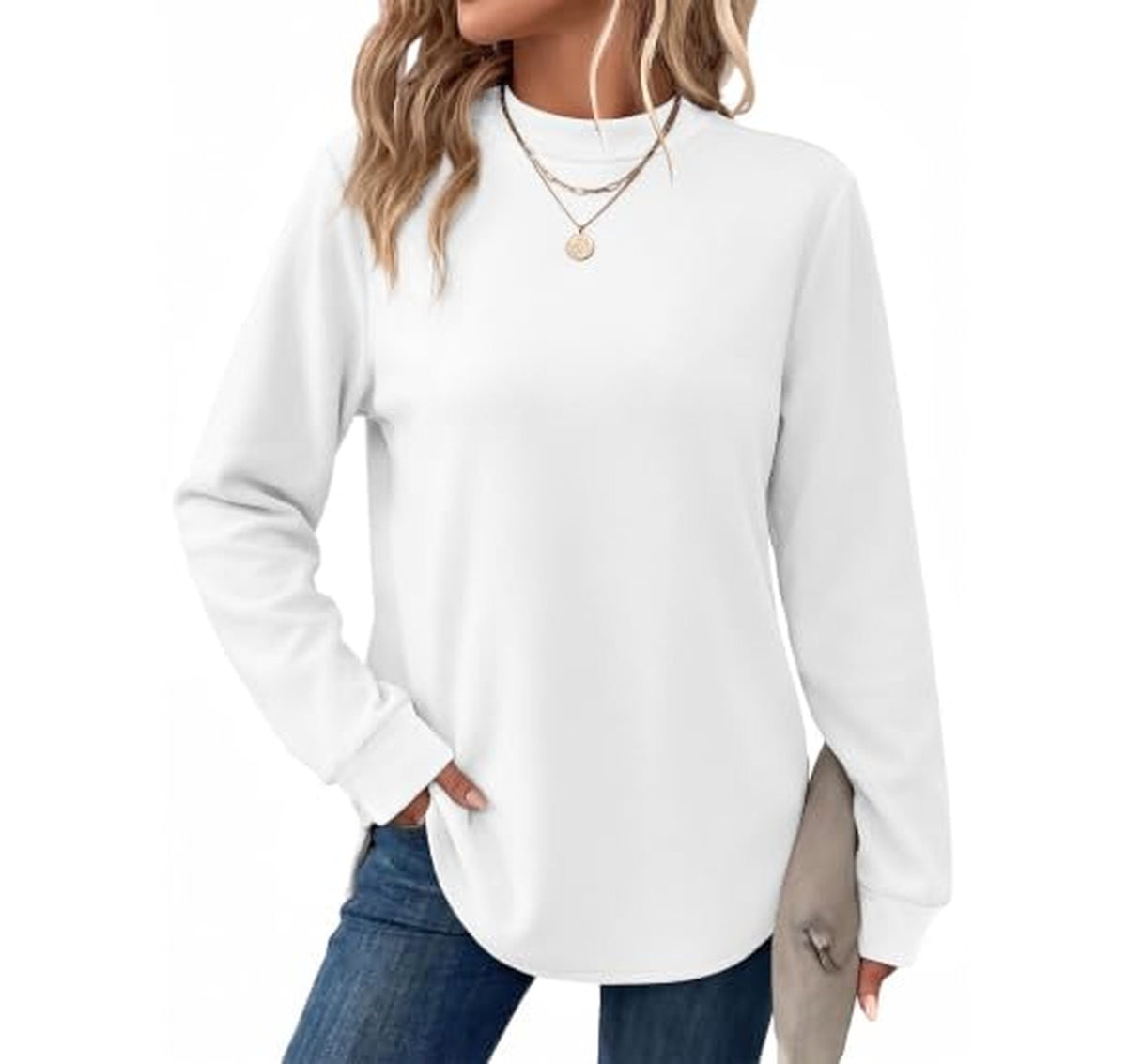 Mock Neck Long Sleeve Tunic Sweatshirt (13 Colors)