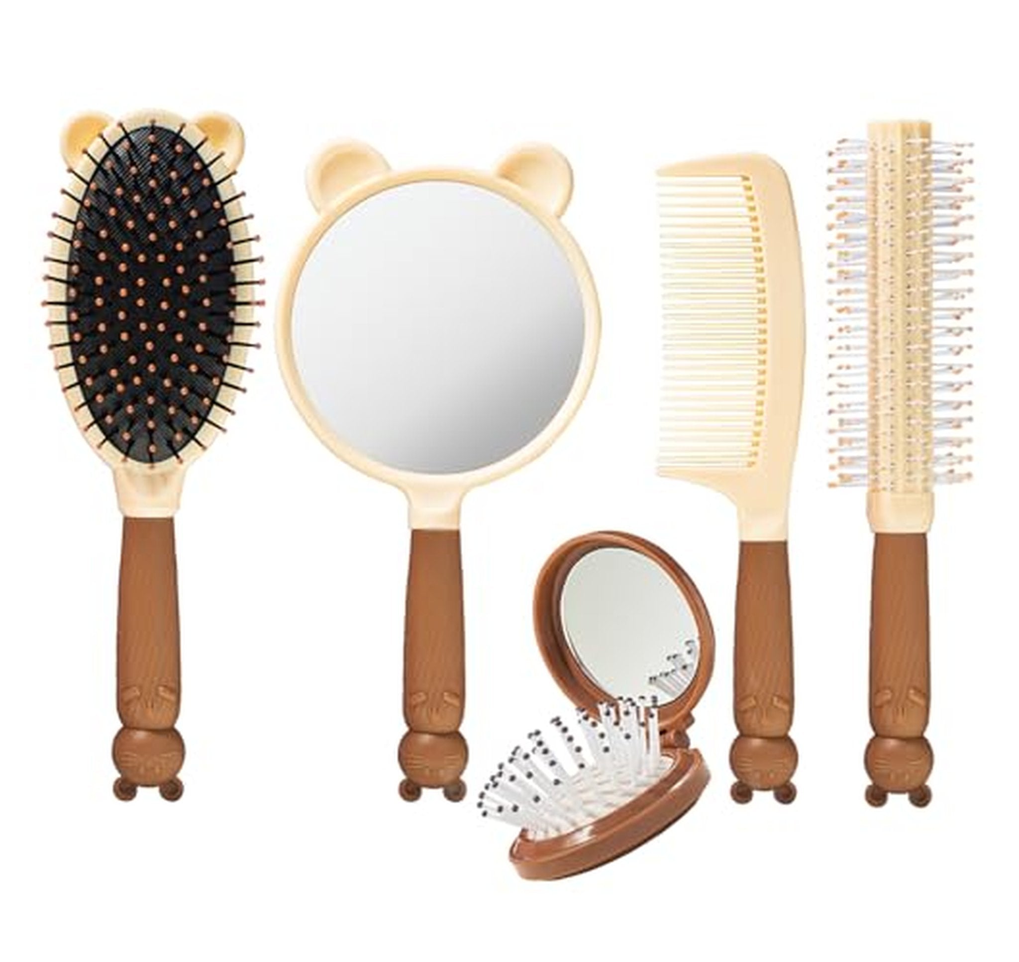 5 Piece Girls Hair Brush and Comb Set with Mirror