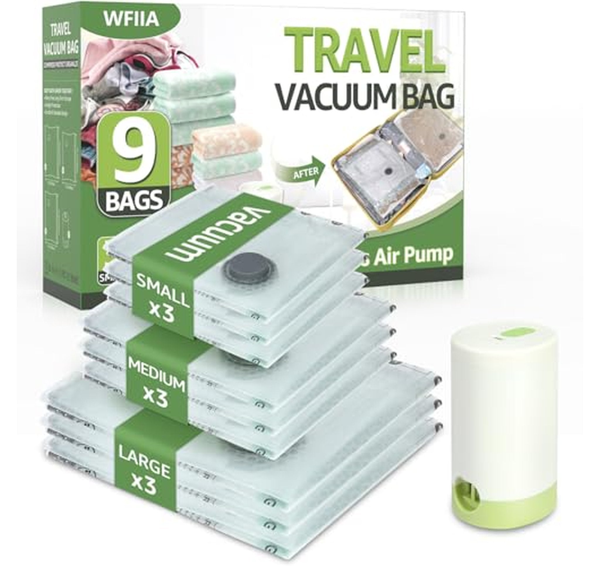 9 Pack Vacuum Storage Bags with Rechargeable Air Pump for Clothes