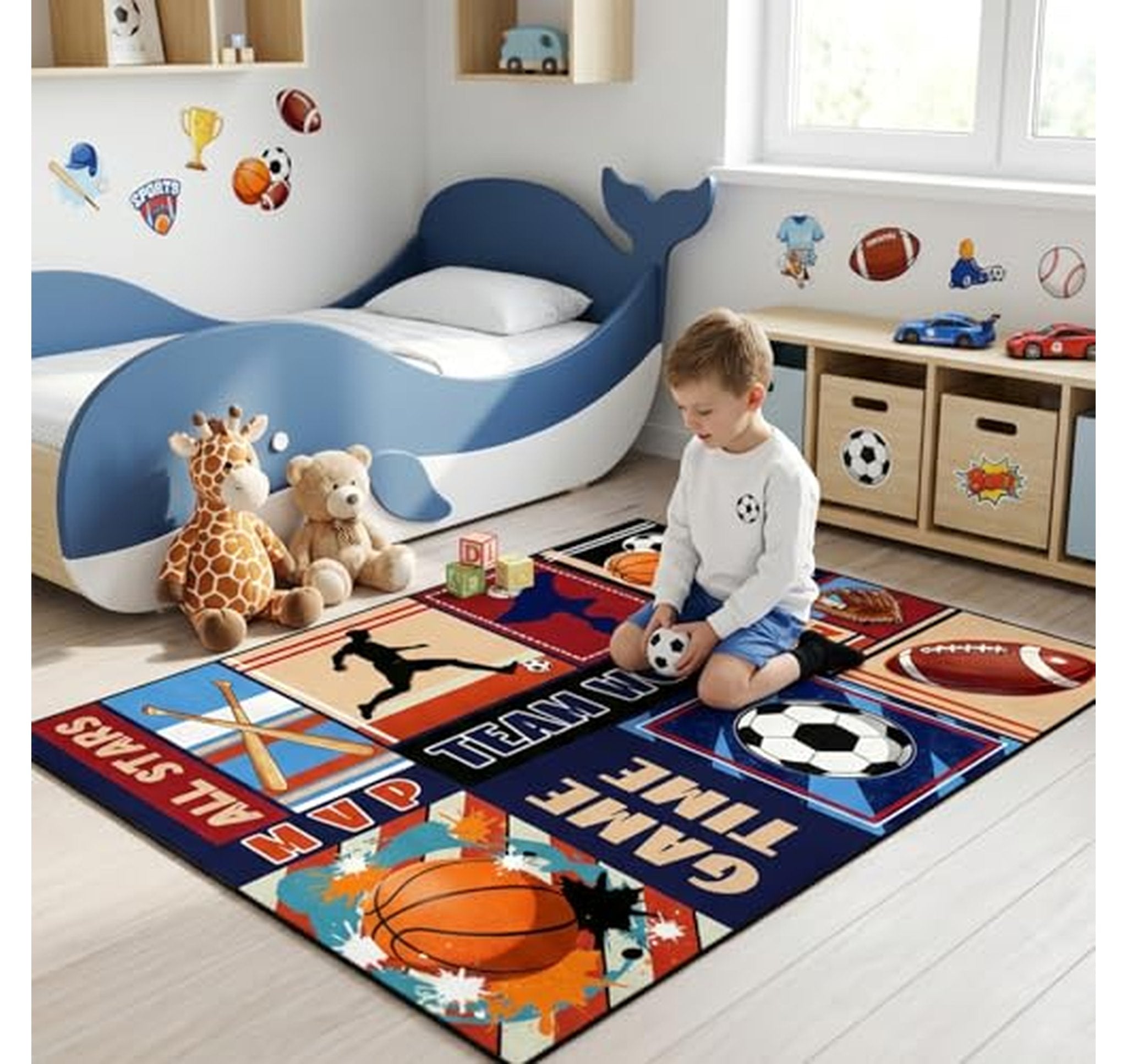 Kids Sports Ball Pattern Small Area Rug