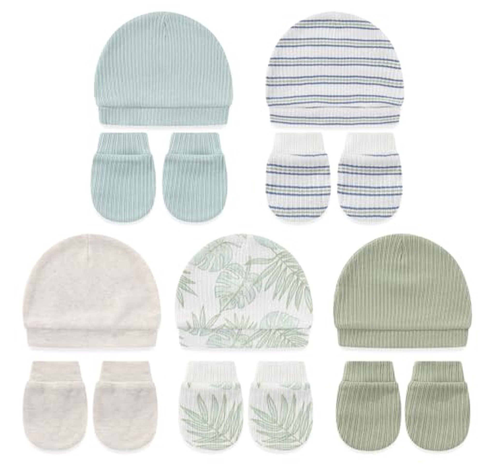 10 Pack Newborn Baby Hats and Mittens Set