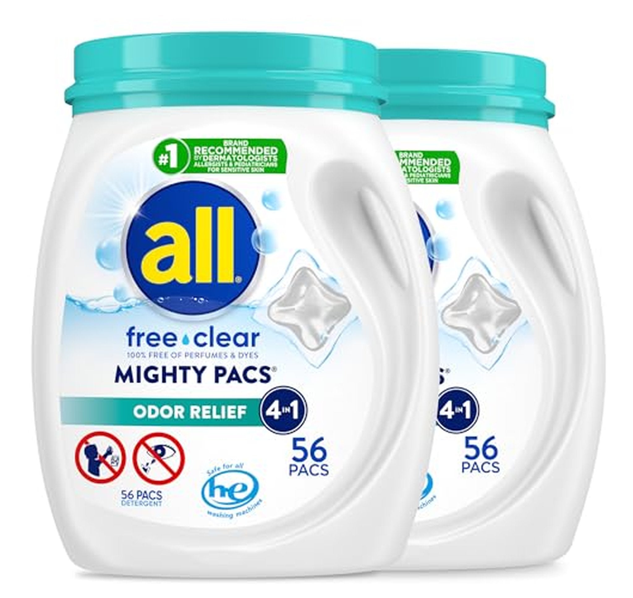 2 Pack All Mighty Pacs Free Clear Laundry Detergent