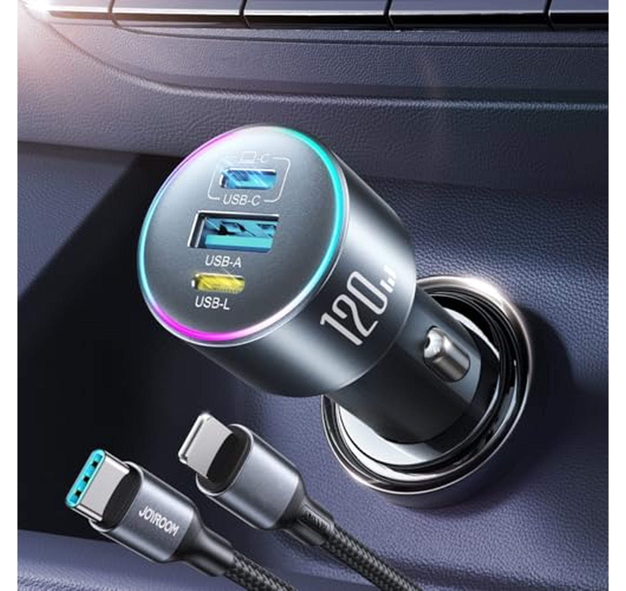 120W Dual USB-C Fast Car Charger Adapter