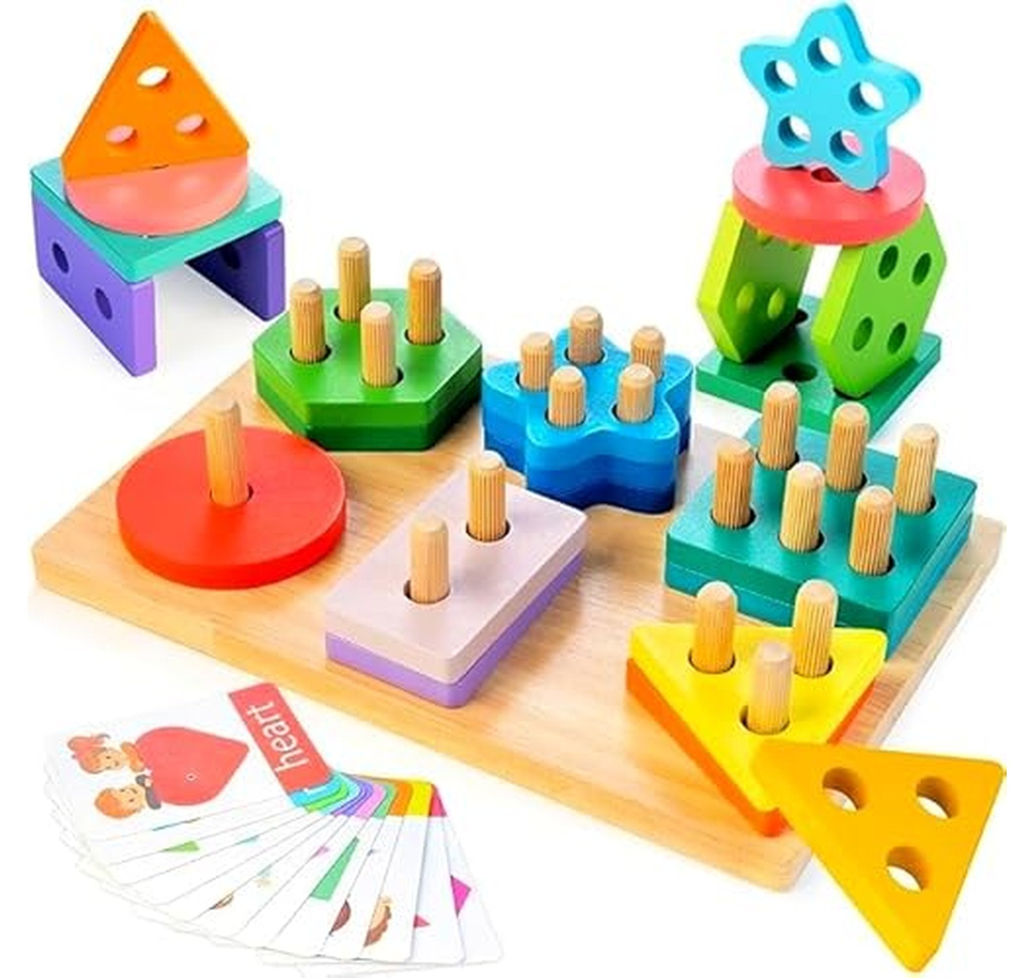 Montessori Wooden Shape Sorter Blocks and Word Cards