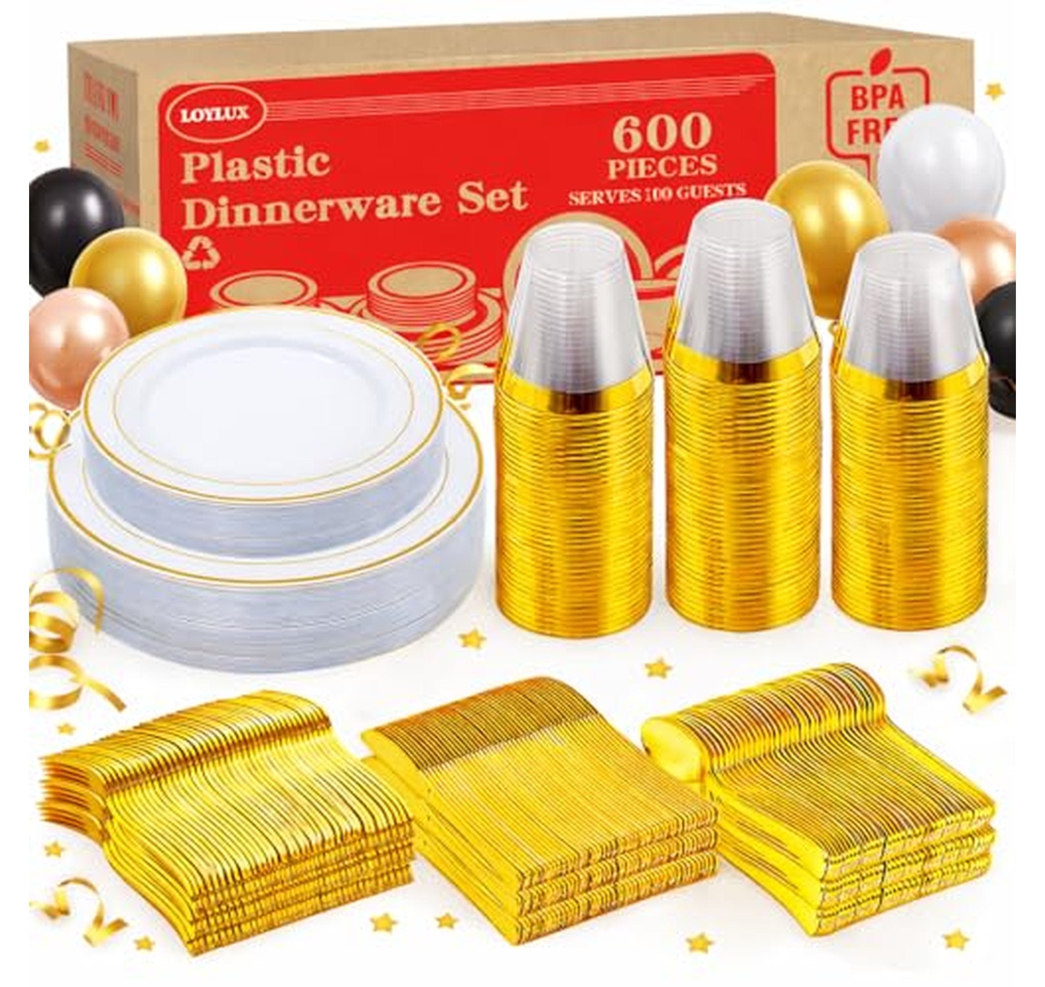 600 Piece Disposable Party Plates and Cutlery Set