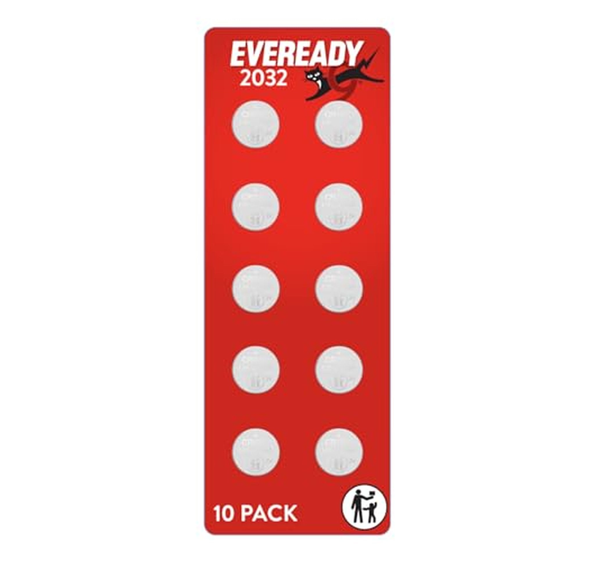 10 Pack Eveready CR2032 3V Lithium Coin Batteries