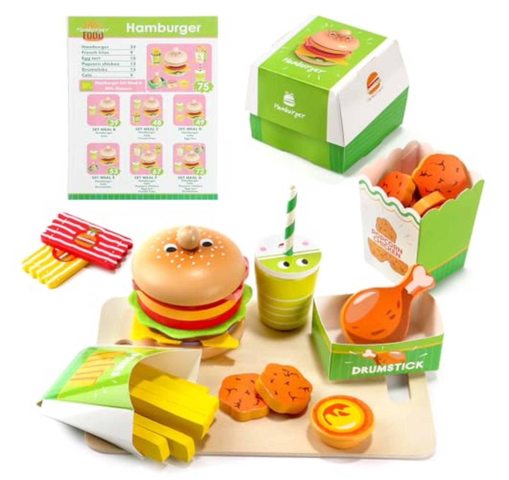 Wooden Hamburger Pretend Play Food Set for Kids