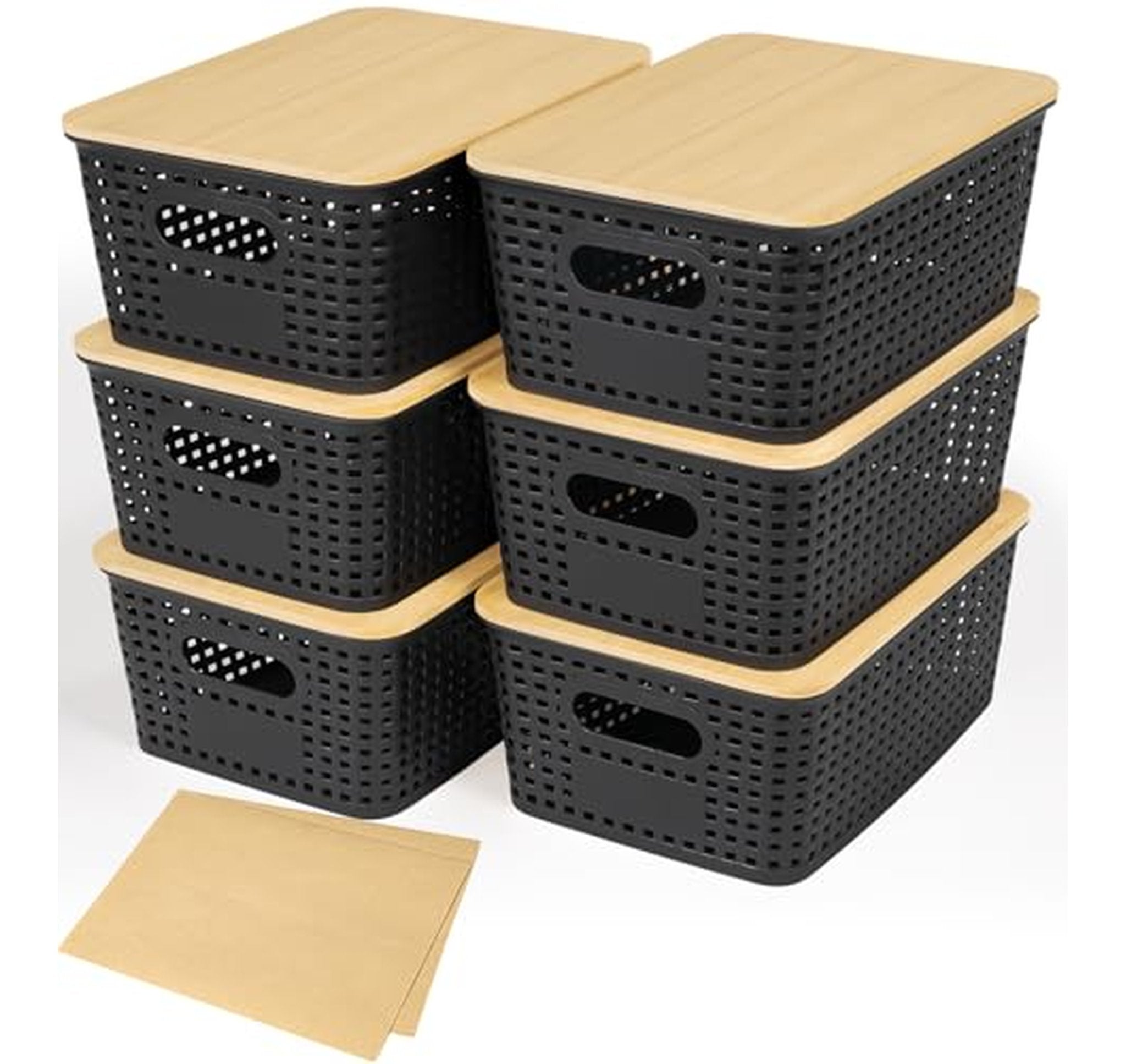 6 Pack Stackable Plastic Storage Baskets with Lids