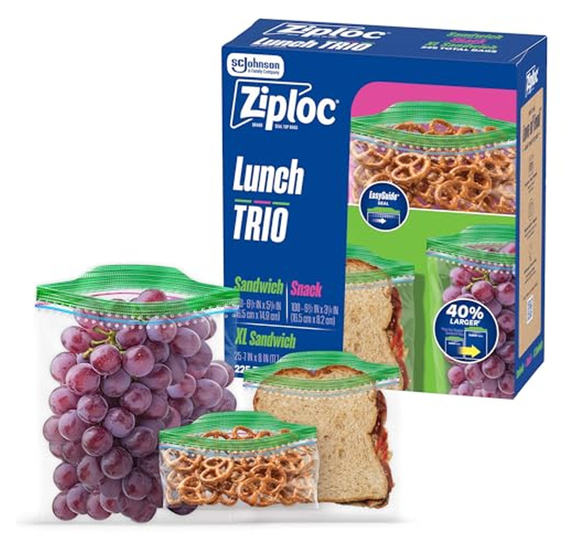 Ziploc Lunch Trio Plastic Food Storage Bags, 225 Count