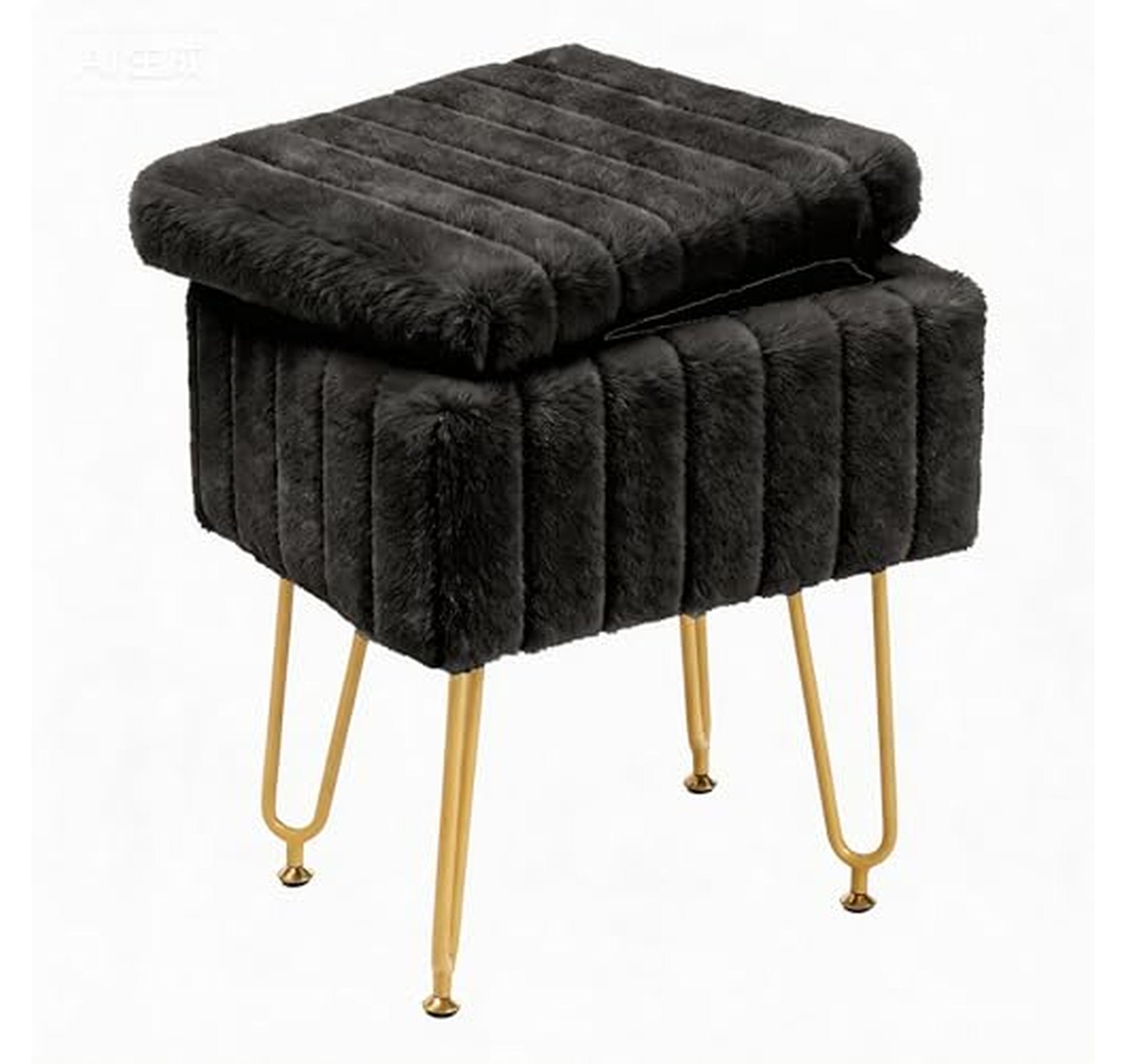 Faux Fur Storage Vanity Stool Ottoman Chair