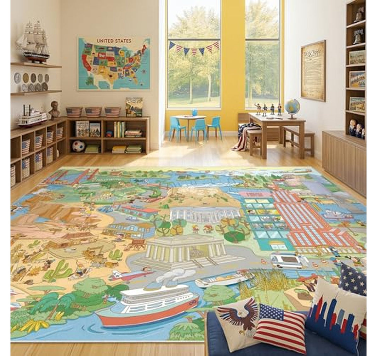 Large North America Kids Educational Playroom Rug