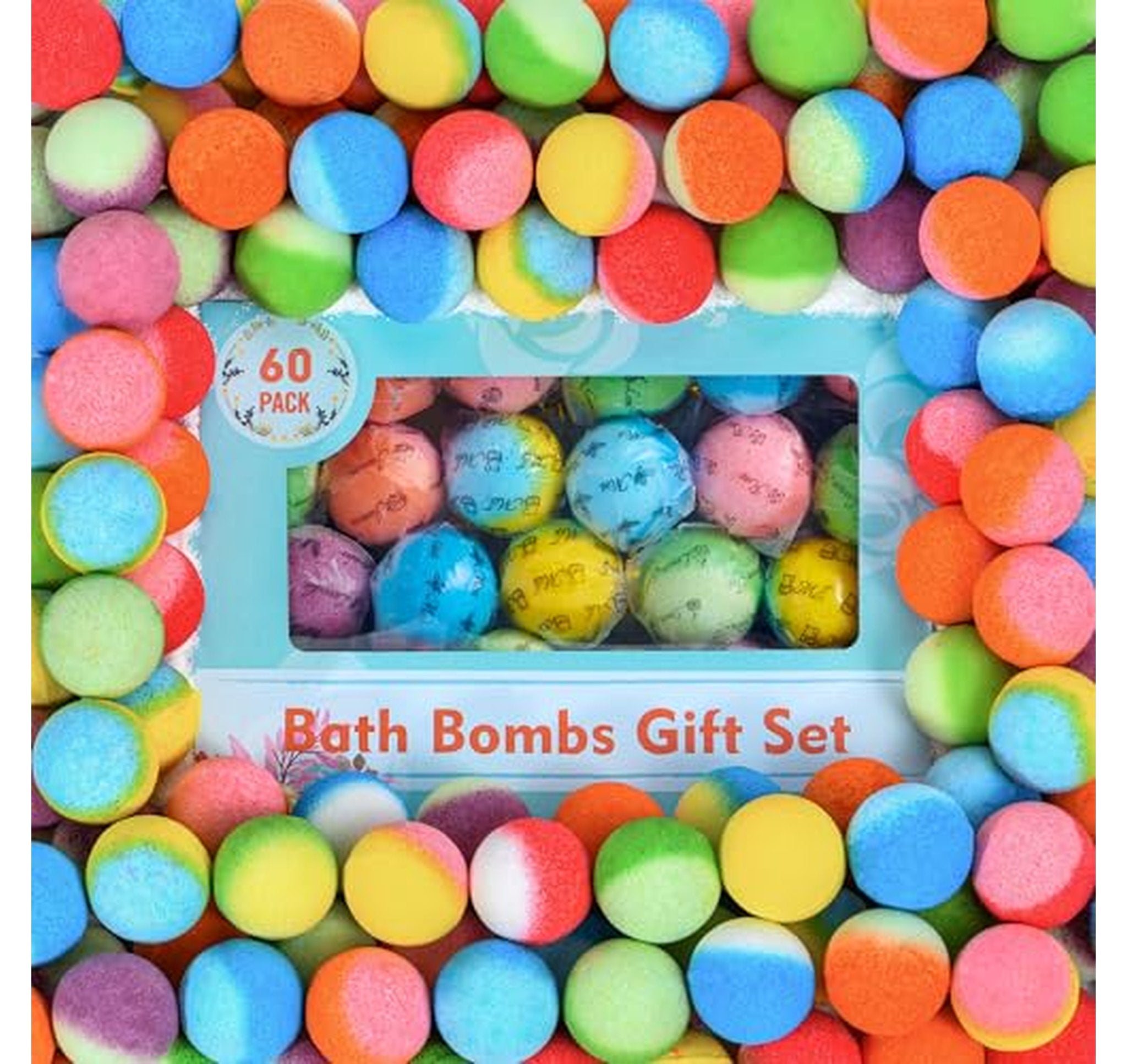 60 Pack Natural Organic Bath Bombs Gift Set