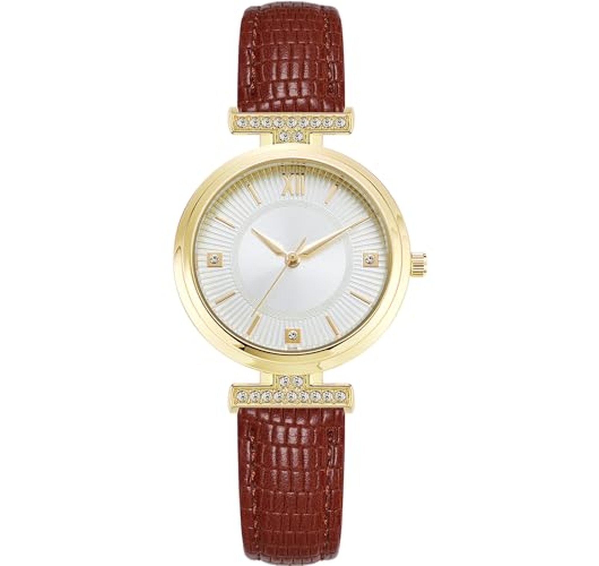 Crystal Bezel Leather Strap Women’s Analog Watch