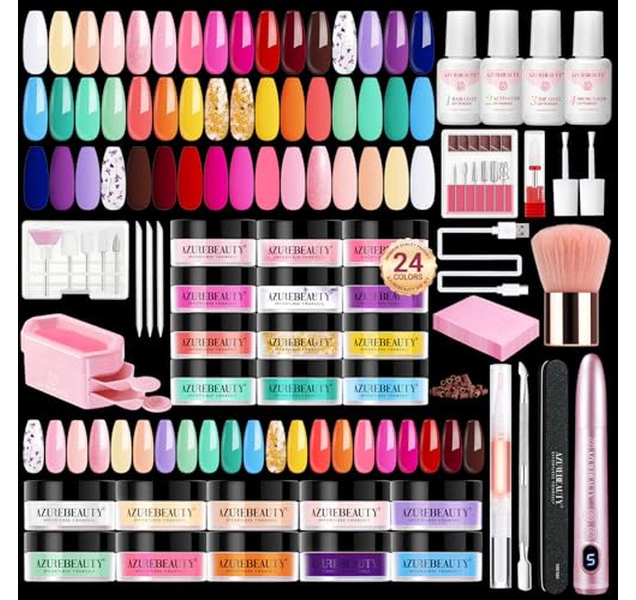 24 Color Dip Powder Nail Kit with Nail Drill