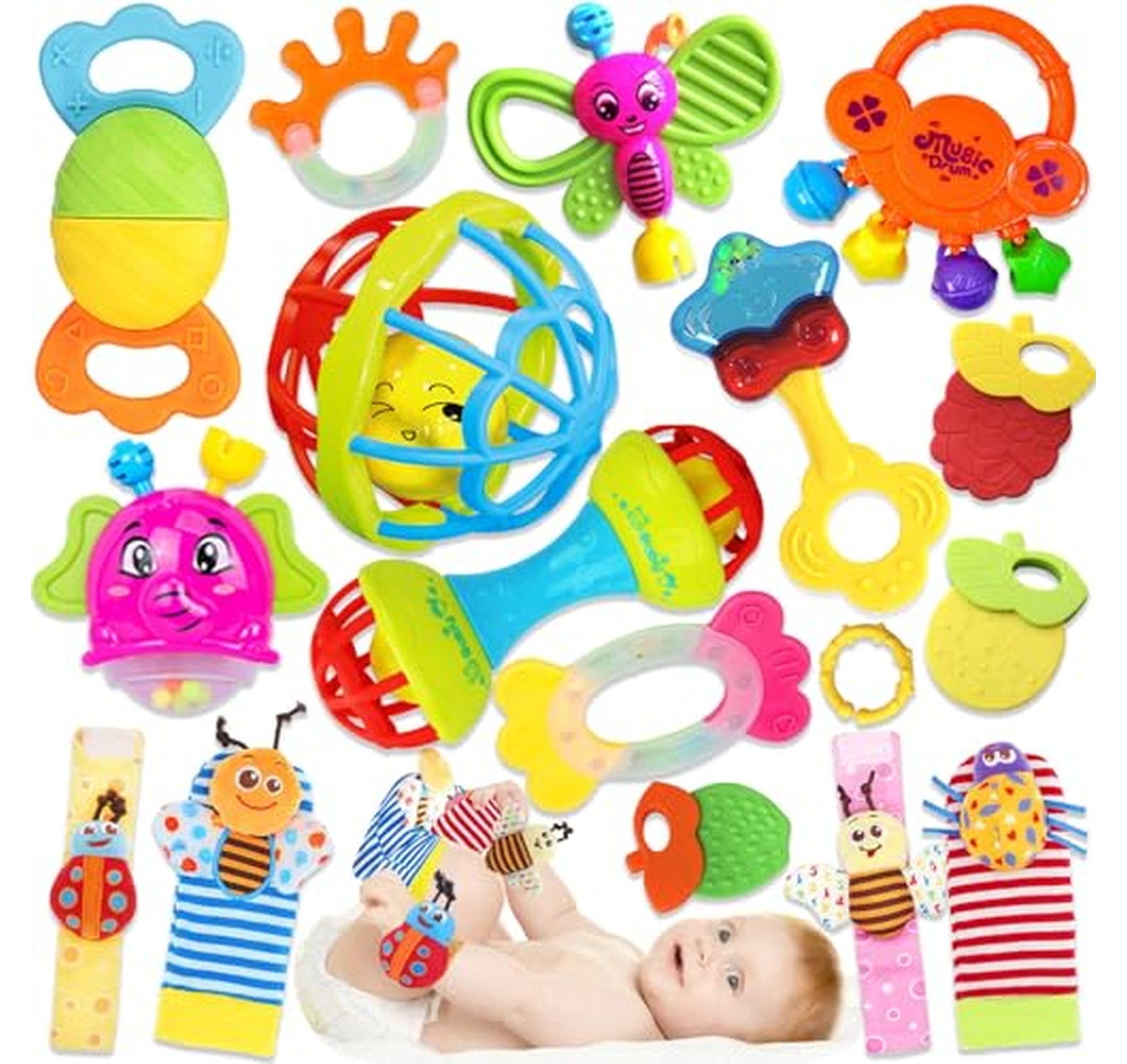 Baby Rattle and Teething Wrist Socks Toy Set