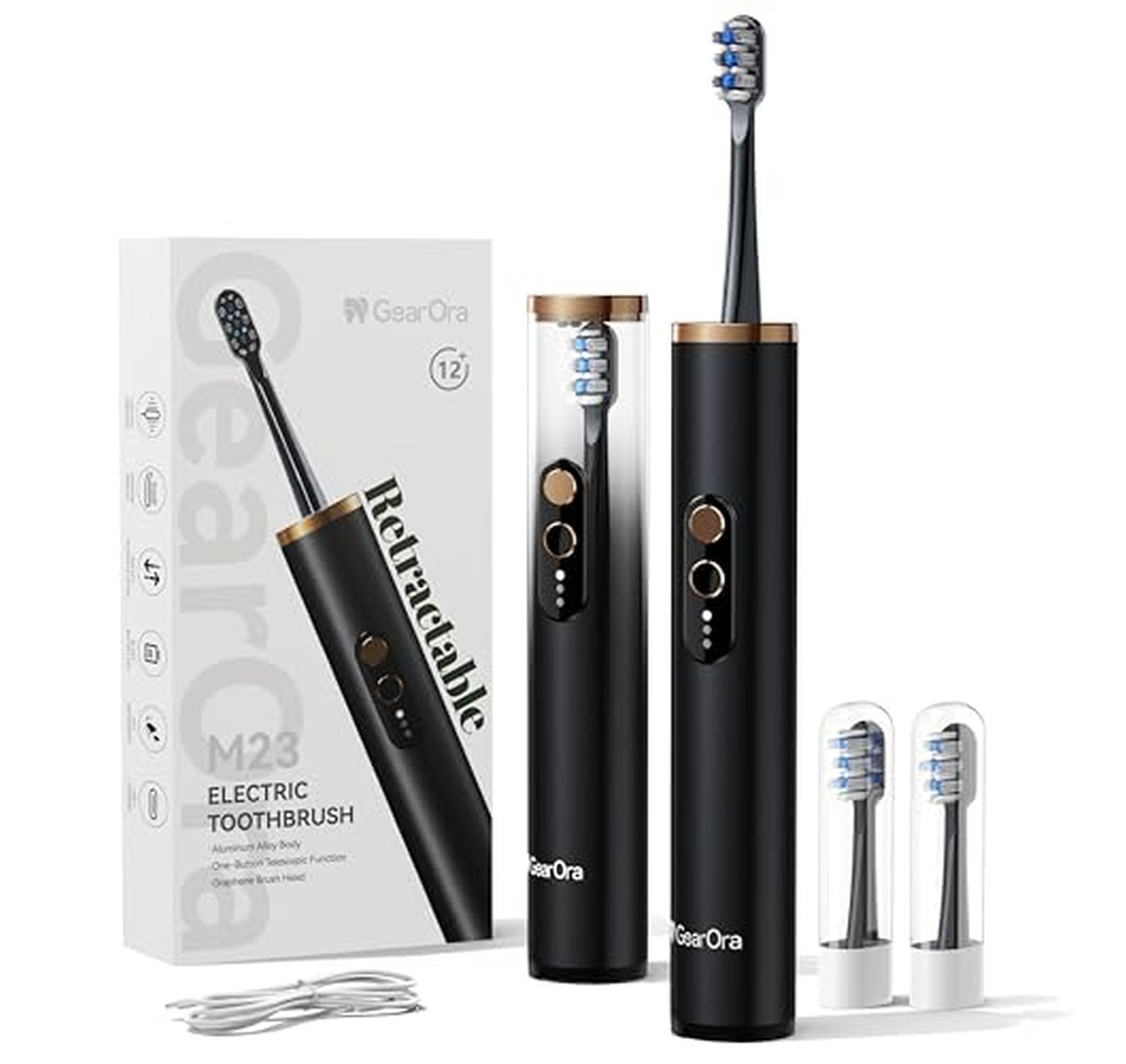 Travel Electric Toothbrush, Retractable Sonic, USB-C Rechargeable