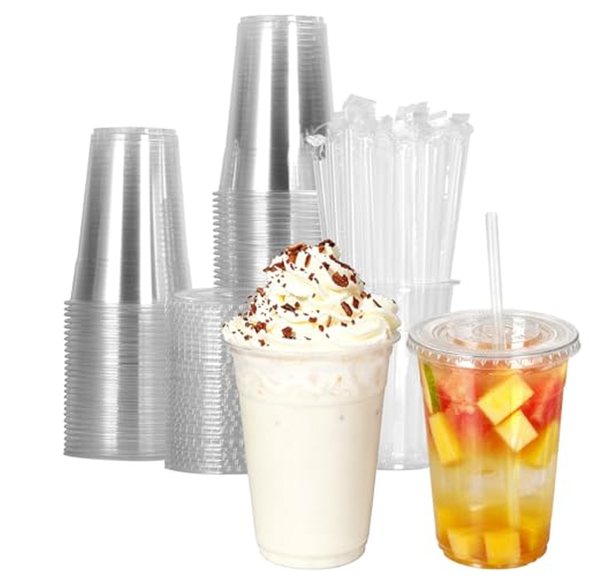 100 Pack 16 oz Disposable Plastic Cups with Lids
