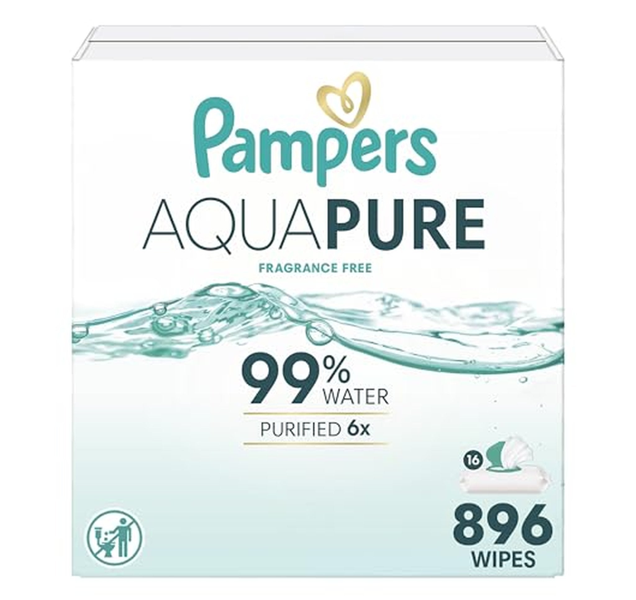 16 Pack Pampers Aqua Pure Fragrance Free Baby Wipes