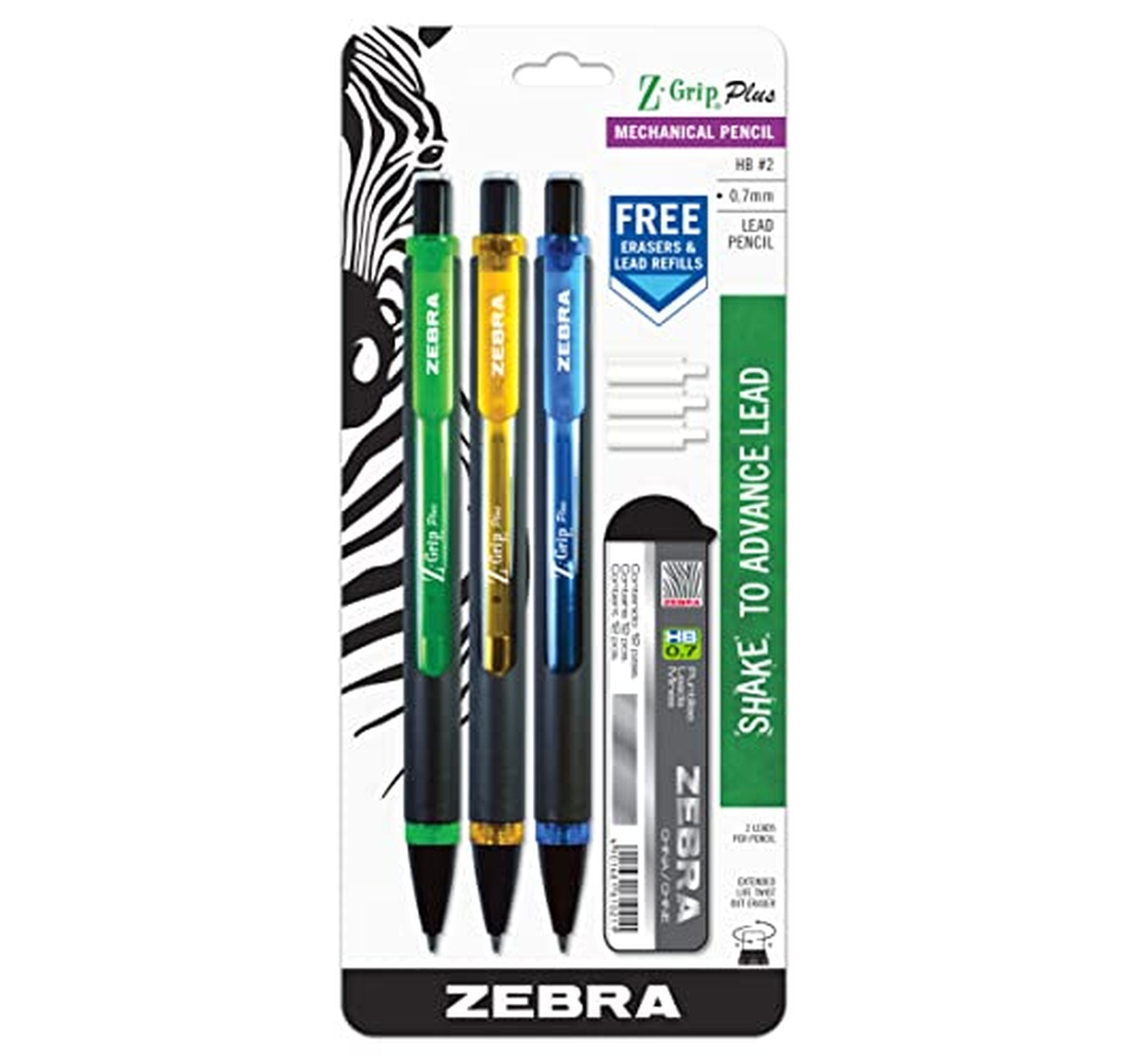 3 Pack Zebra Z-Grip Plus 0.7mm Mechanical Pencils