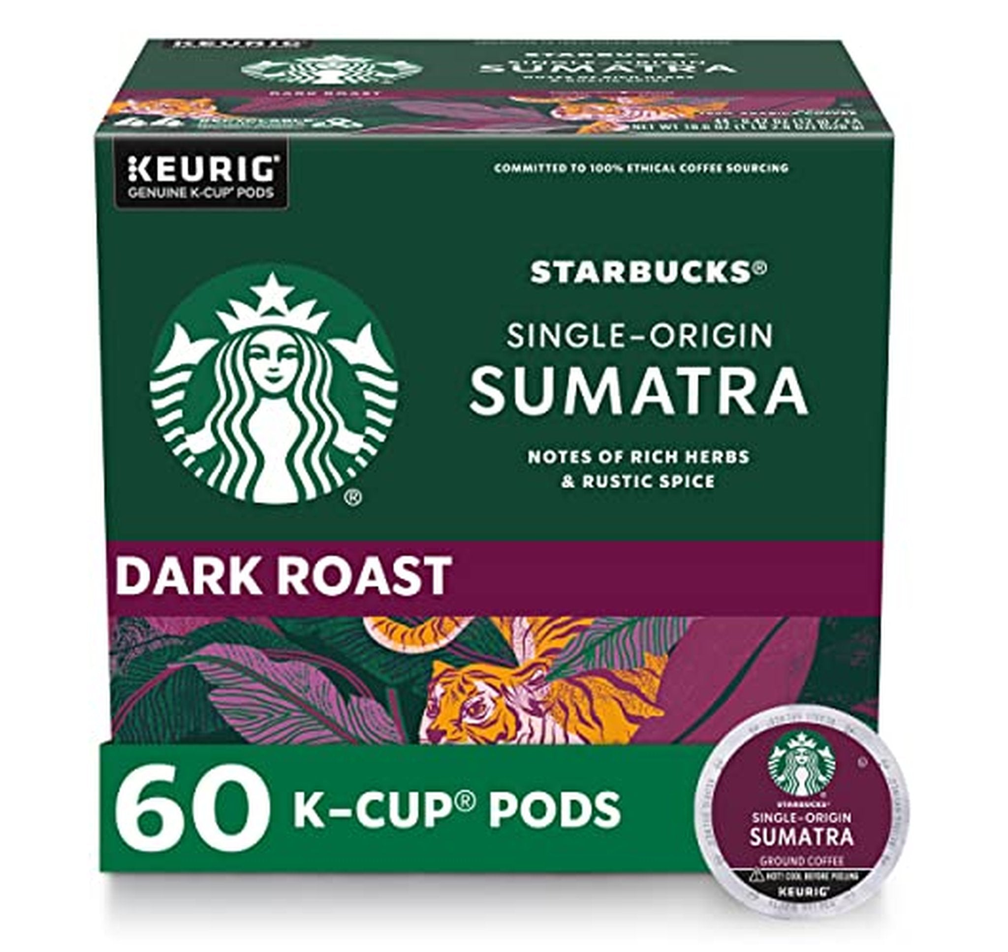 60 Count Starbucks Sumatra Dark Roast K-Cup Pods