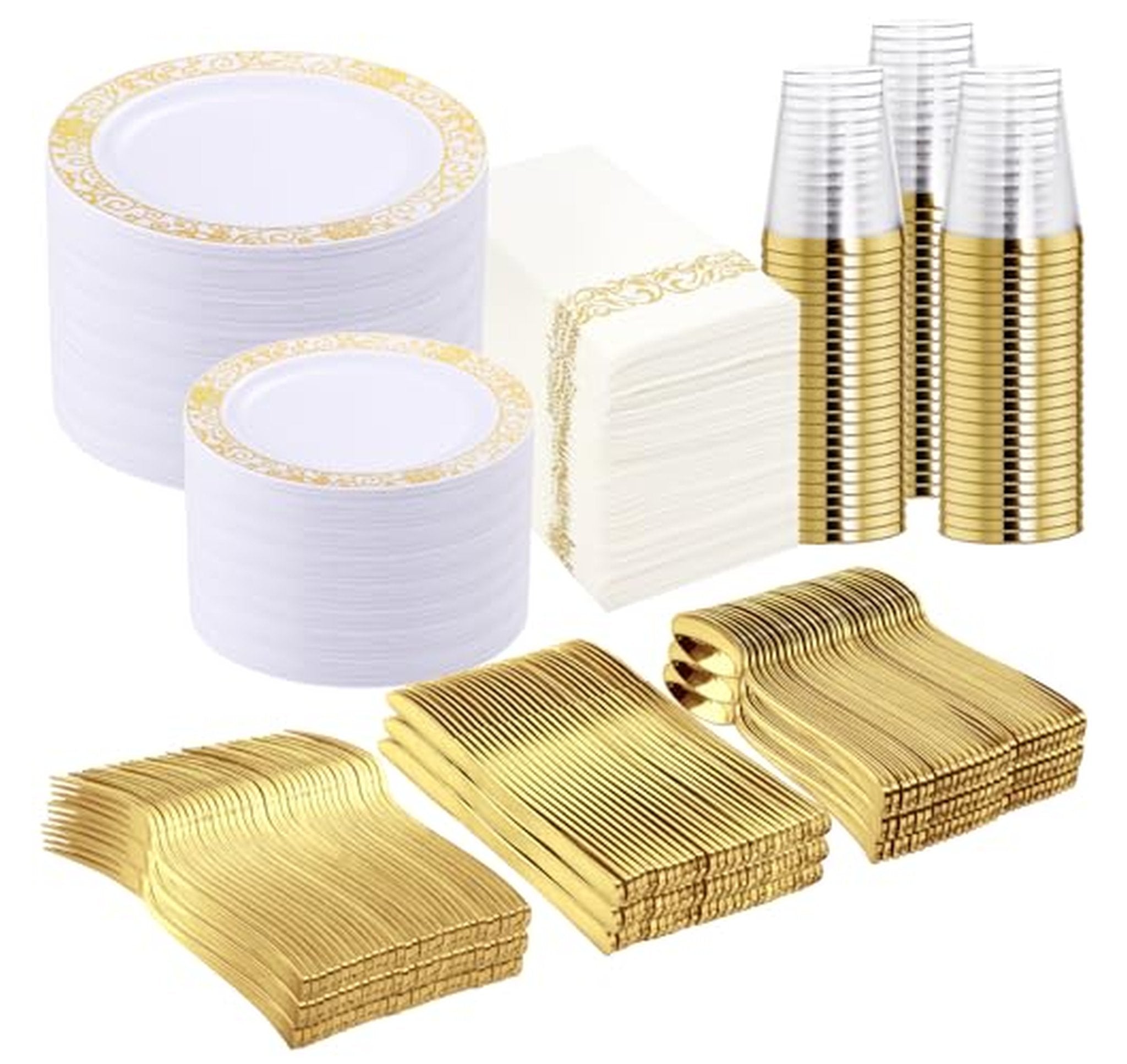 700 Piece Disposable Plastic Dinnerware Set, 100 Guests