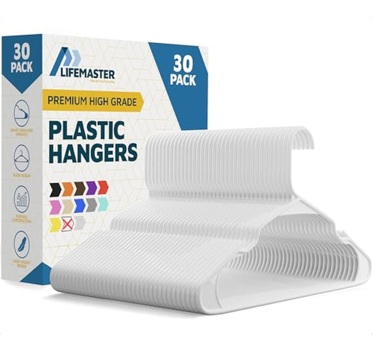 30 Pack Non-Slip Slim Plastic Clothes Hangers