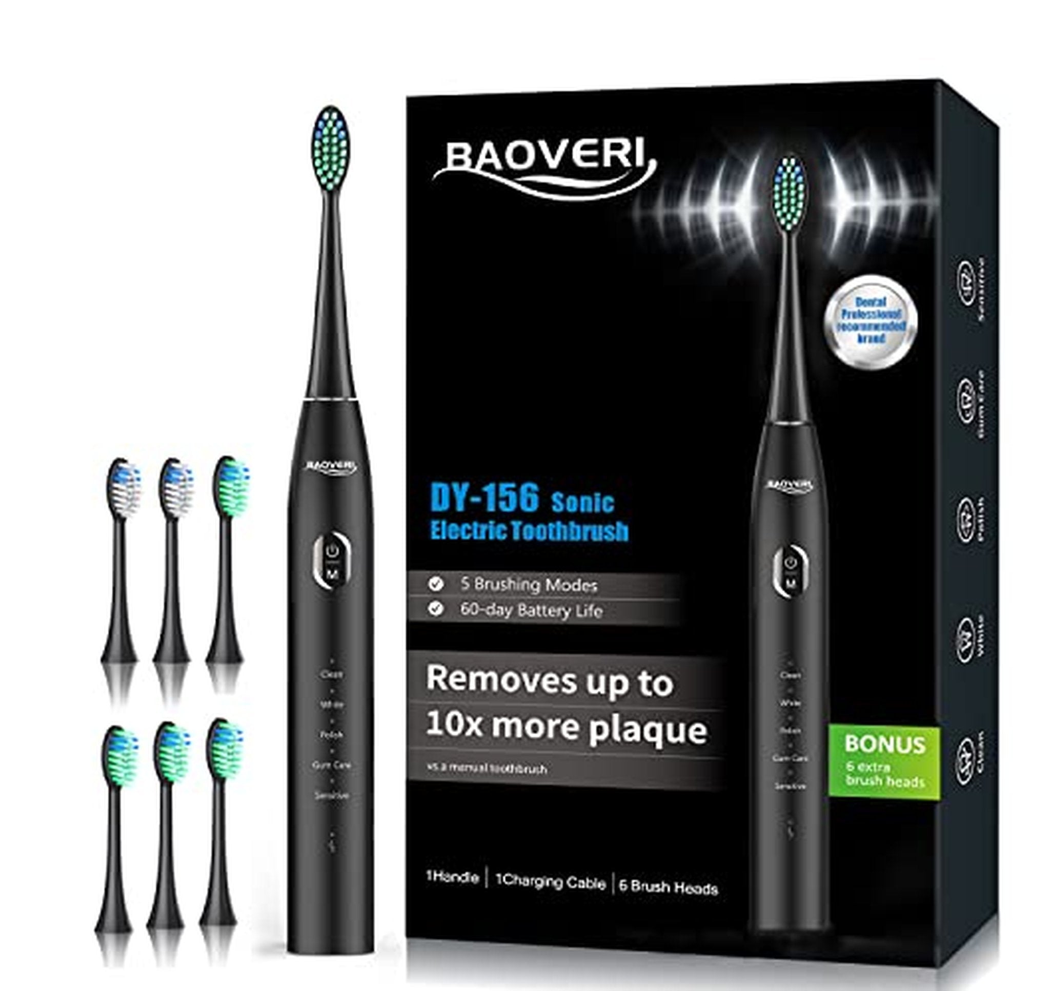 Rechargeable Sonic Electric Toothbrush with 6 Brush Heads