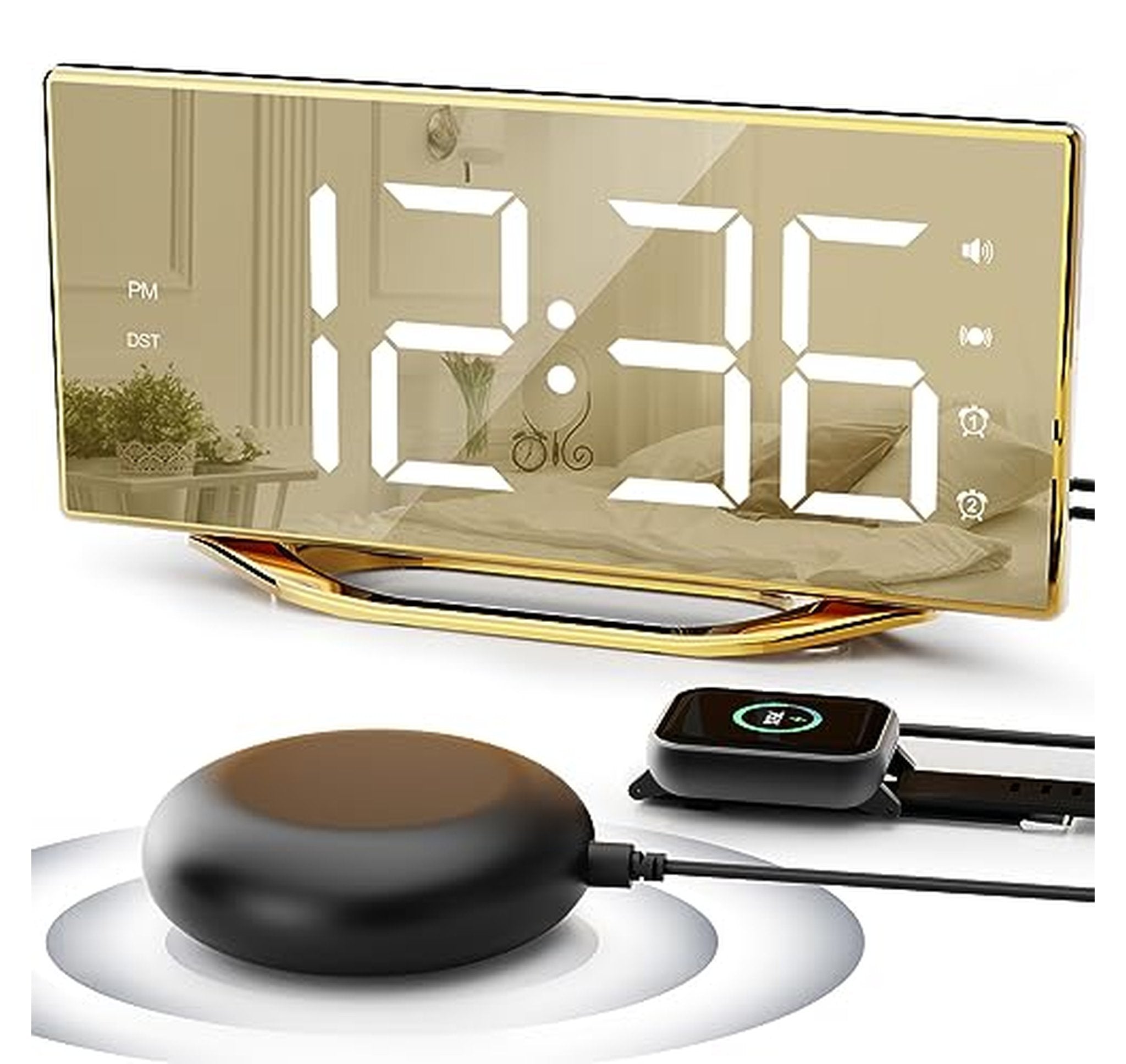 Loud Bed Shaker Alarm Clock with Large Display