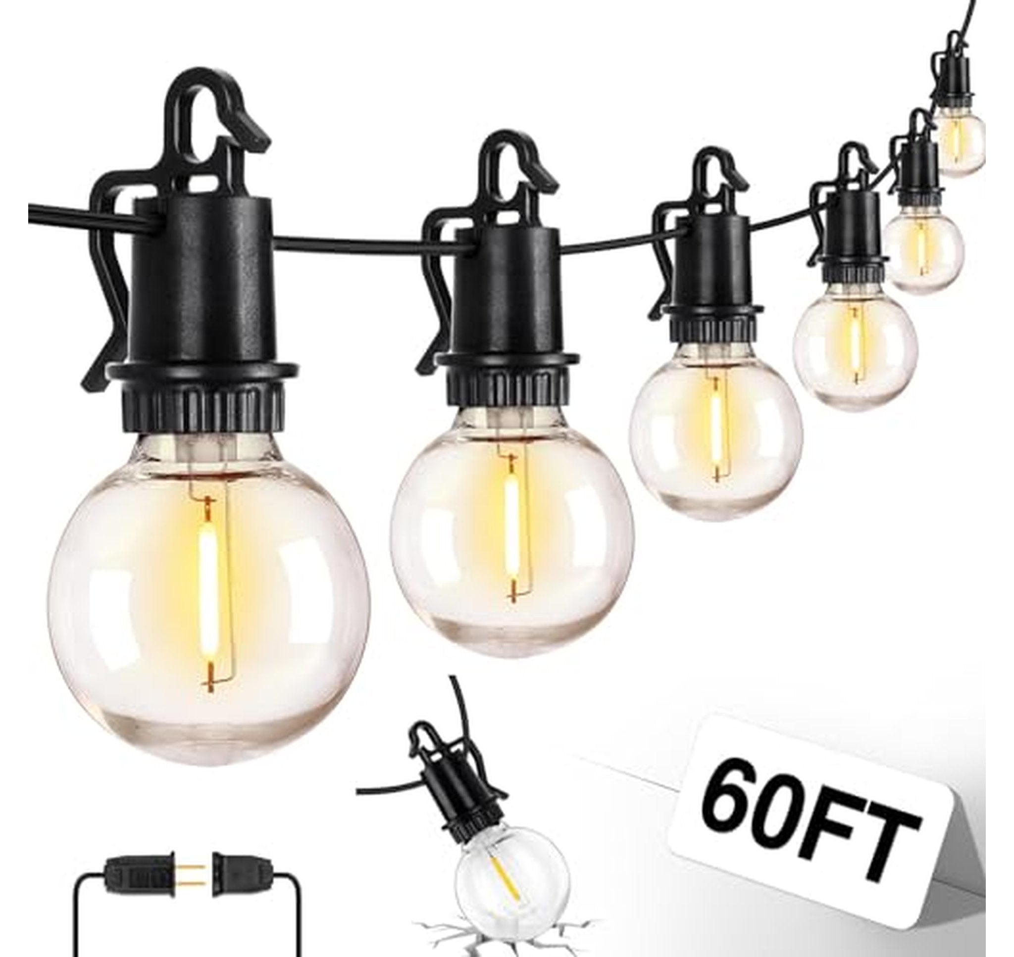 60FT Shatterproof LED Outdoor String Lights