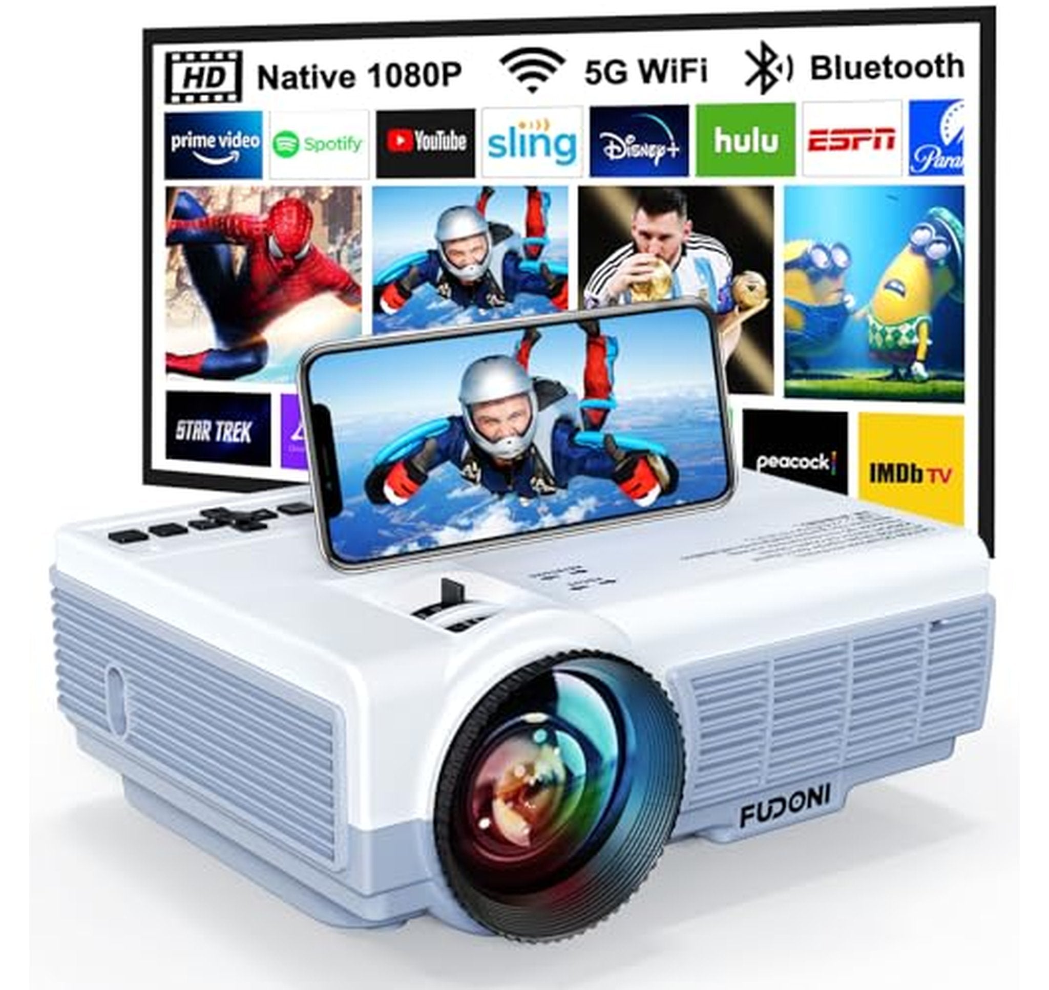 1080p WiFi Bluetooth Portable Projector