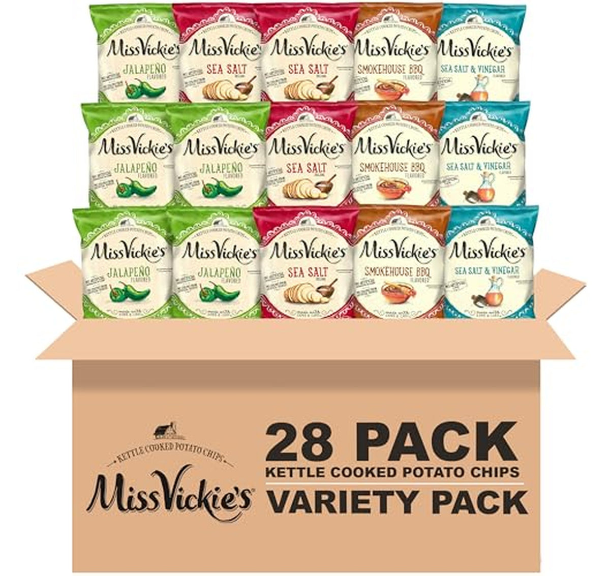 28 Pack Miss Vickie's Kettle Cooked Chips Variety