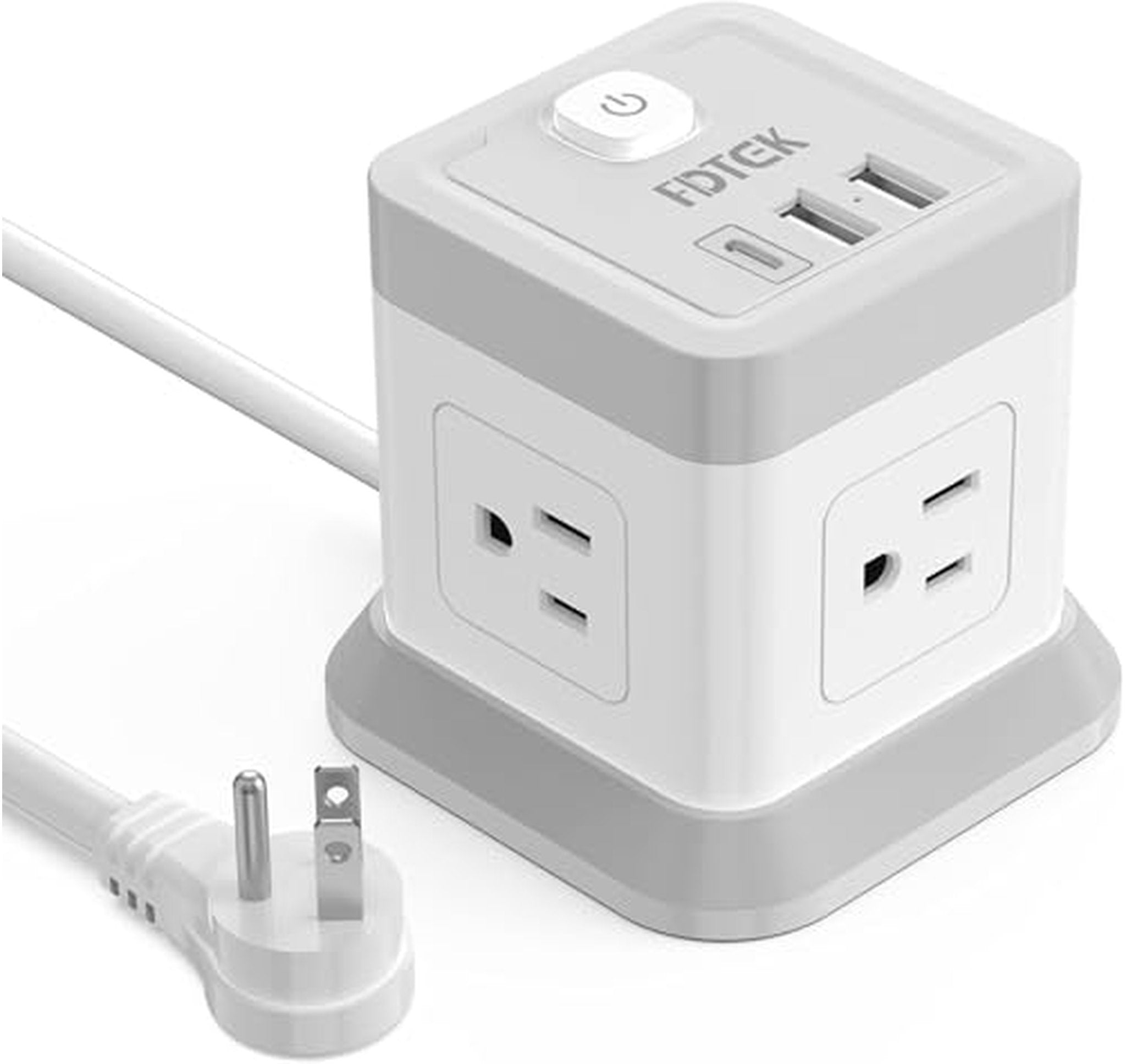Flat Plug Power Strip with 4 Outlets 3 USB