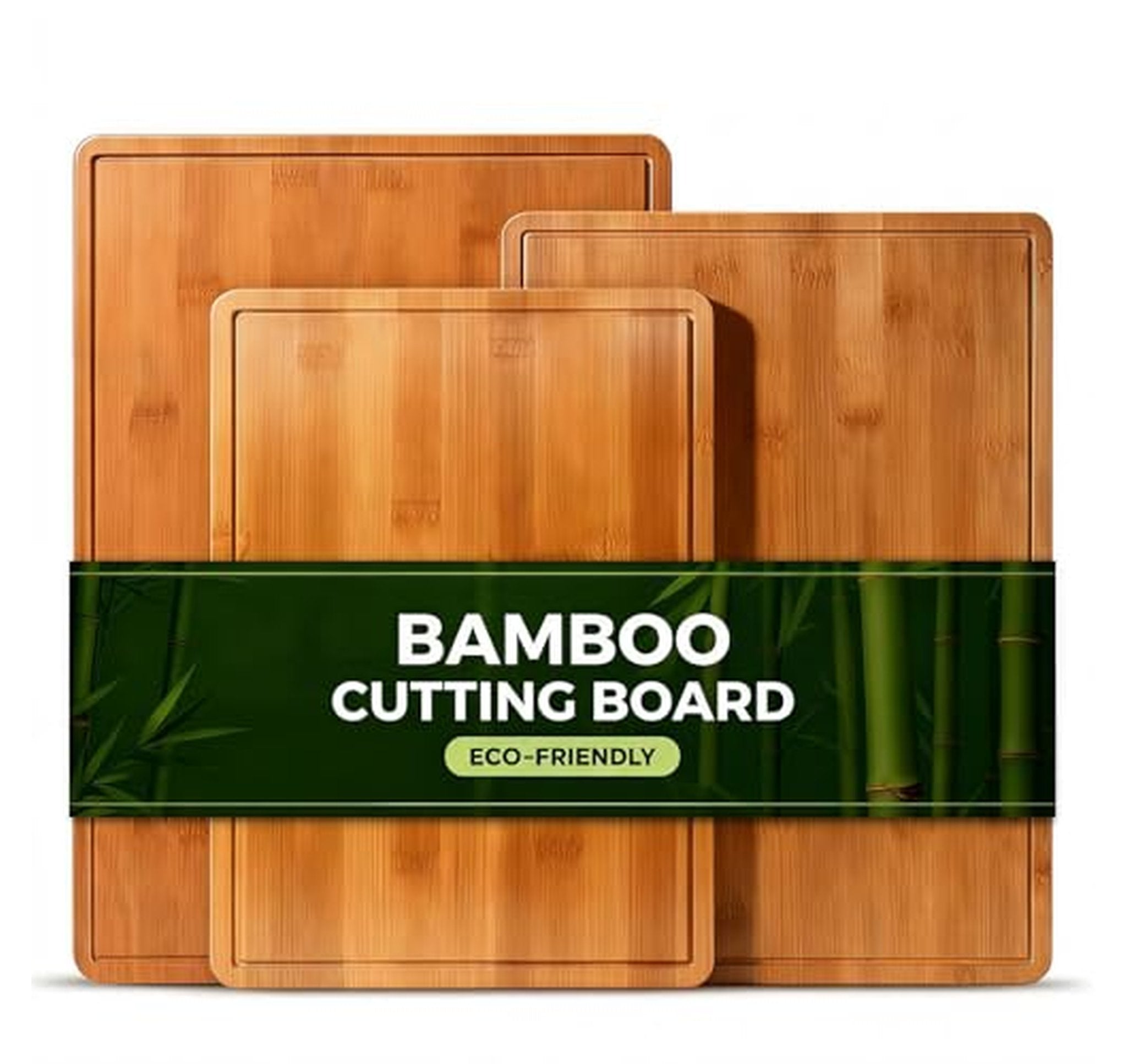 3 Pack Bamboo Cutting Boards with Juice Grooves