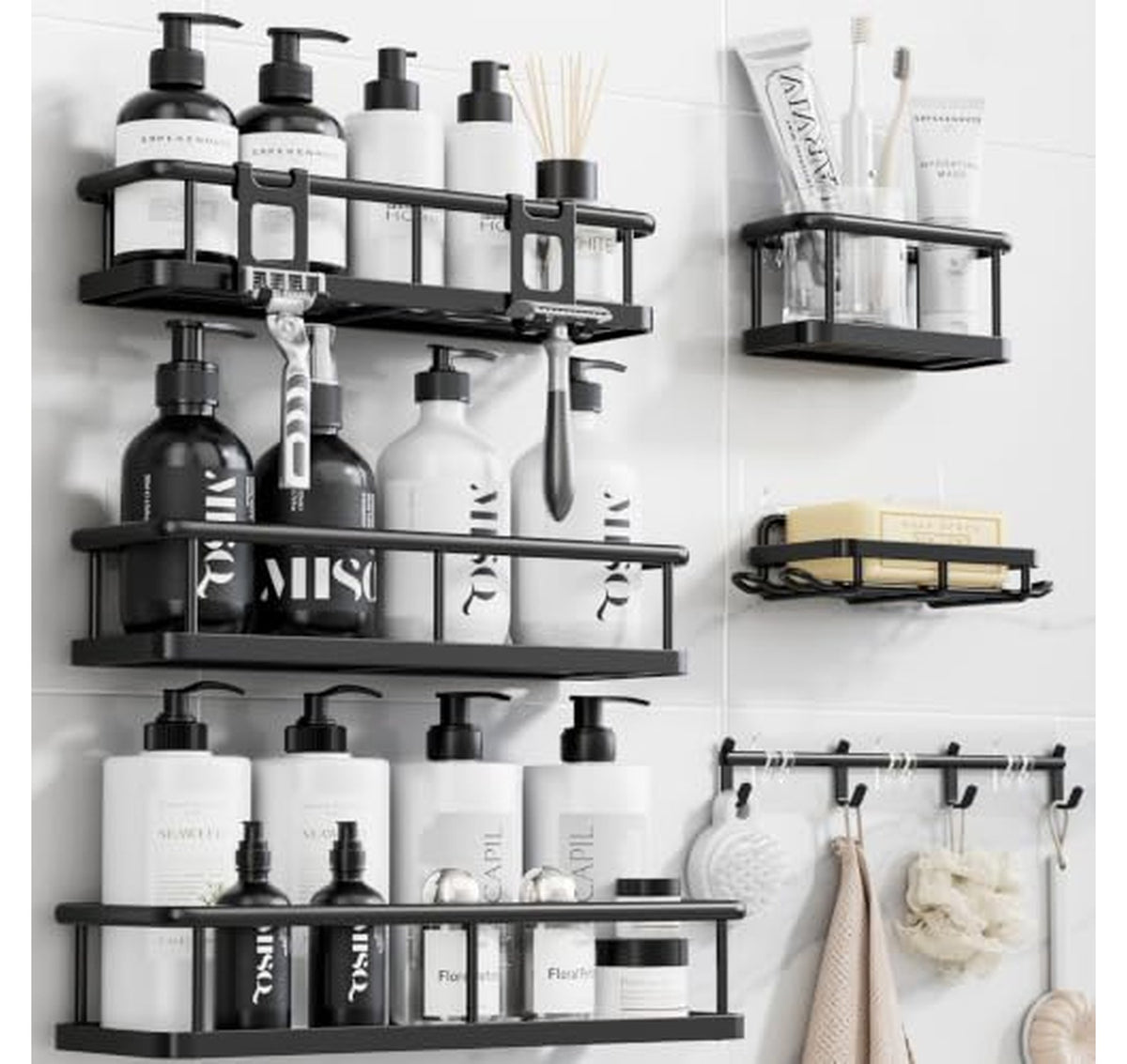 6 Pack Adhesive Rustproof Shower Caddy Shelves