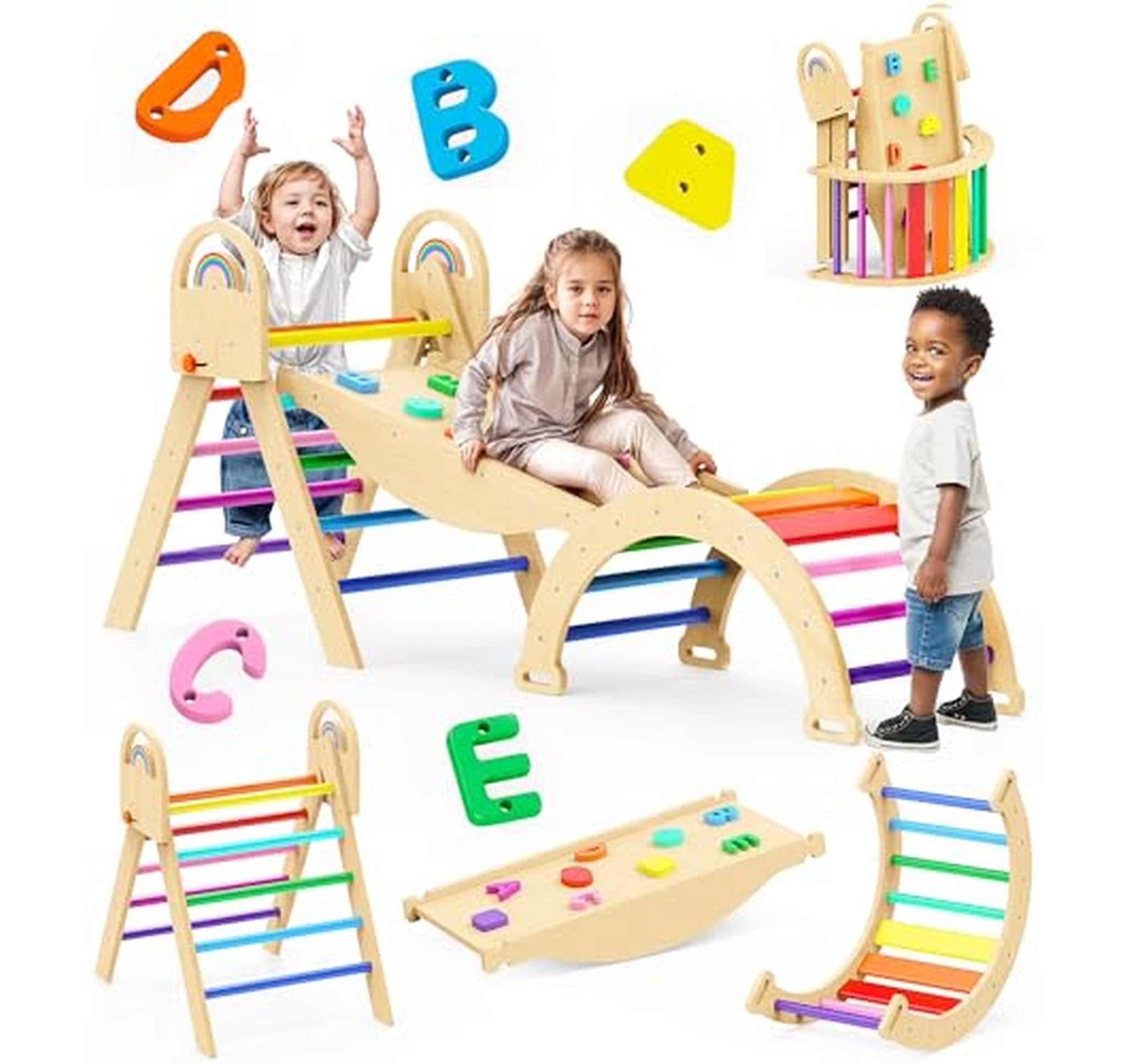 9-in-1 Montessori Wooden Pikler Triangle Climbing Set