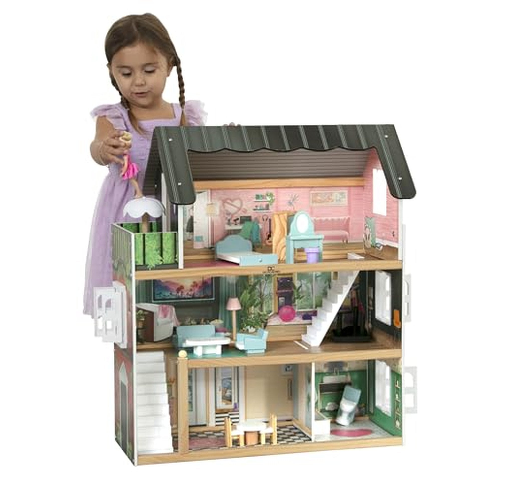 Delta Children 3-Story Wooden Dollhouse with Accessories
