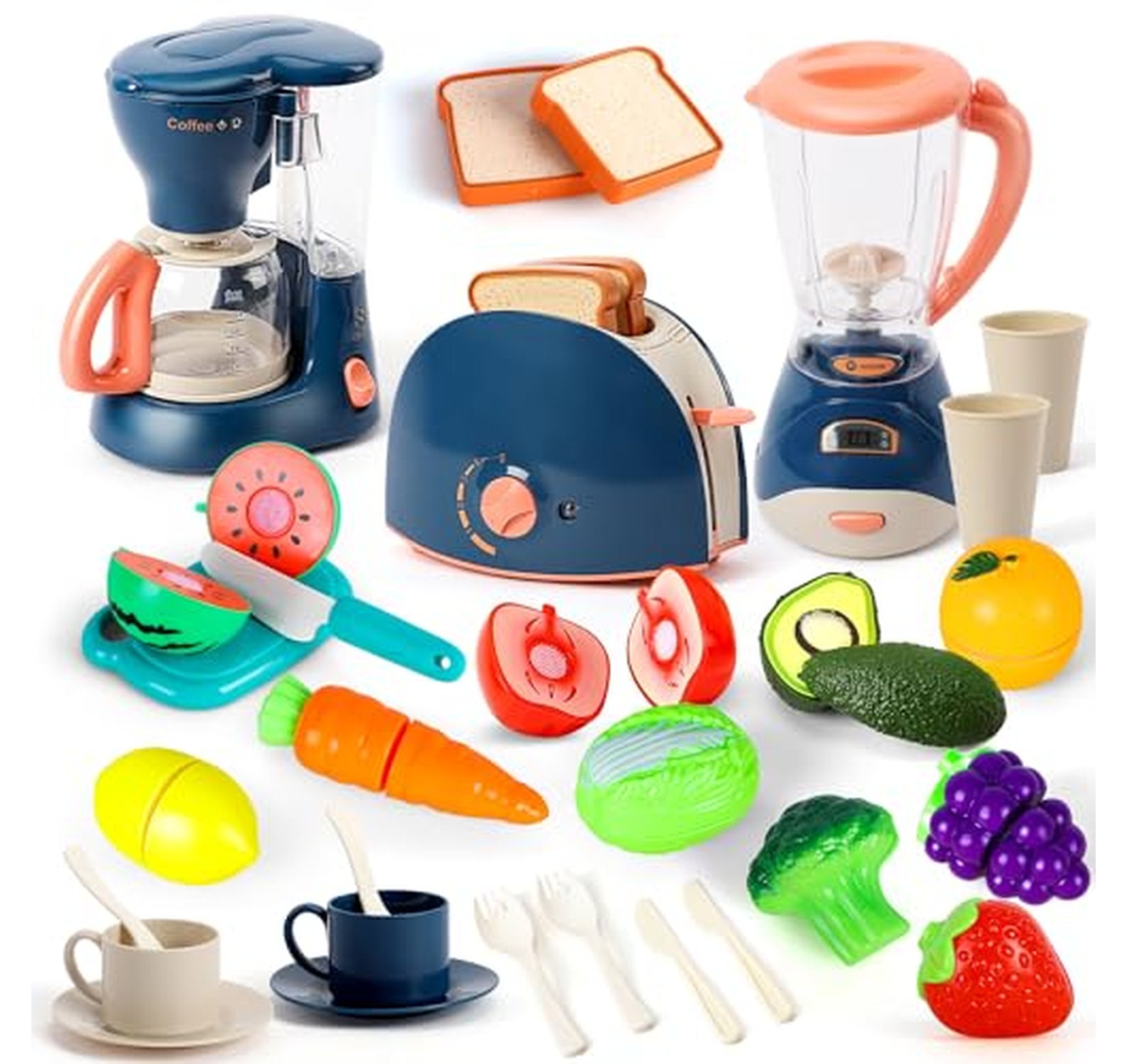 Kids Toy Kitchen Blender Coffee Maker Toaster Set