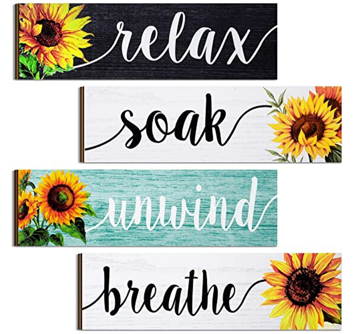 4 Pack Rustic Sunflower Bathroom Wall Art Signs