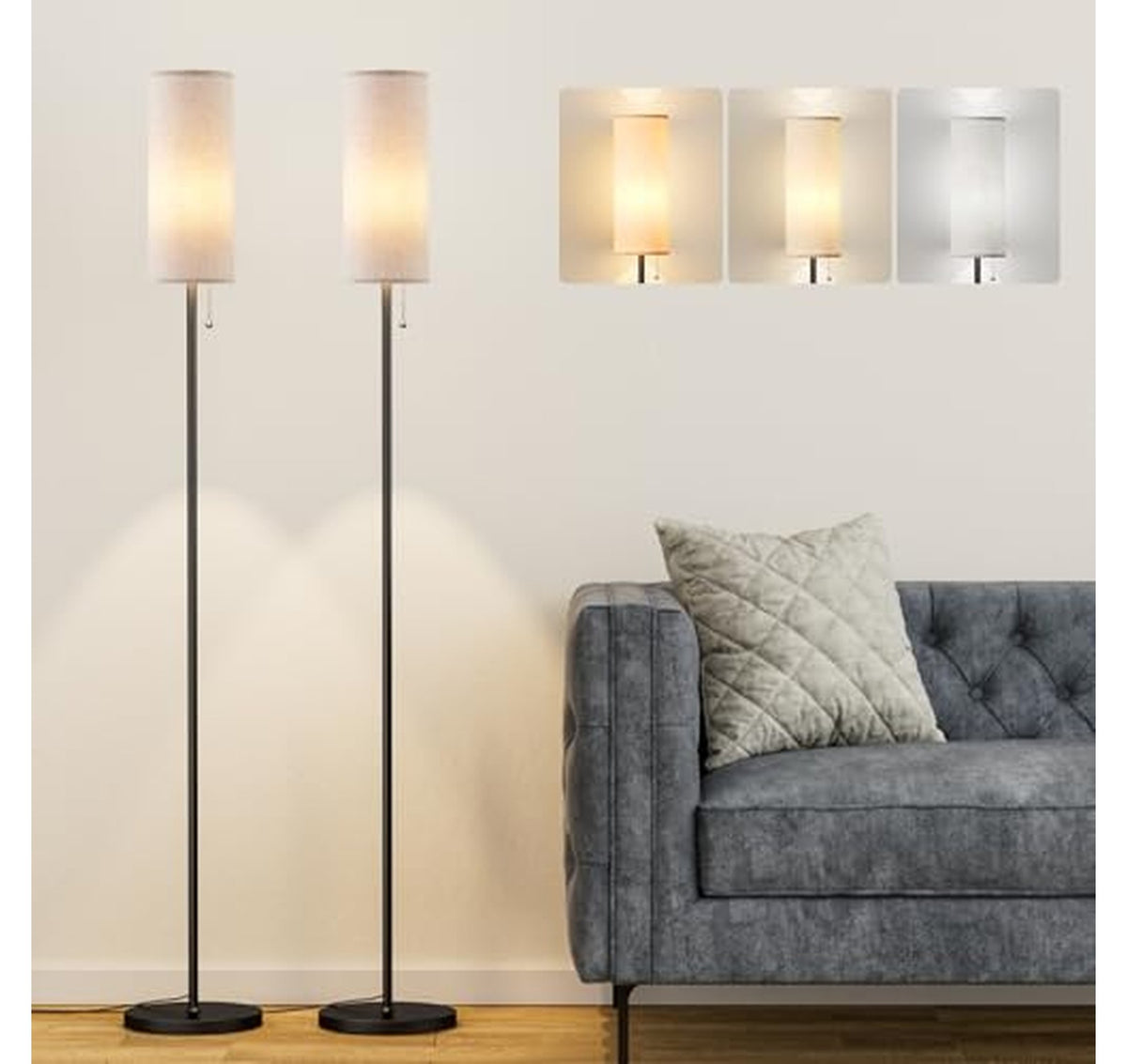 2 Pack 3-Color LED Floor Lamps with Shades