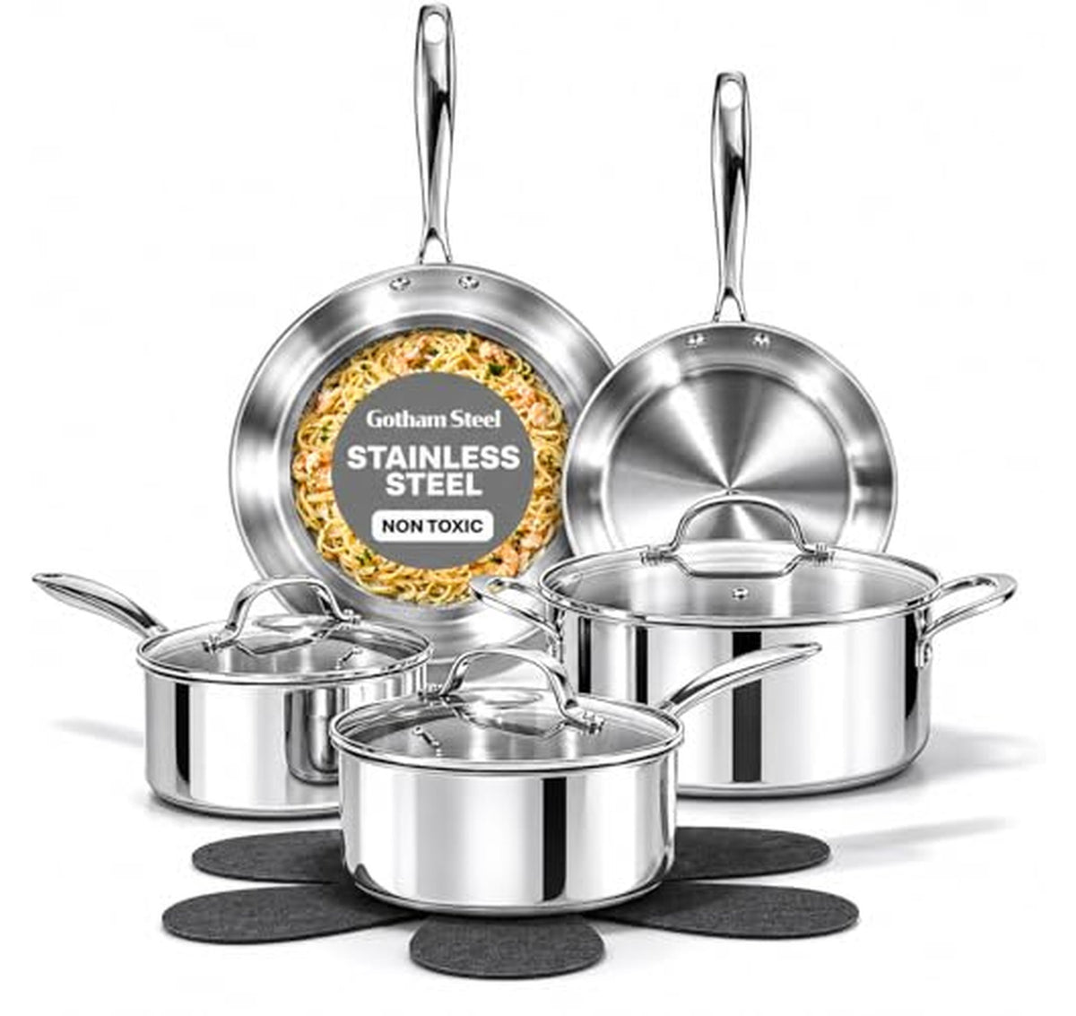 10 Piece GOTHAM STEEL Tri Ply Stainless Cookware Set