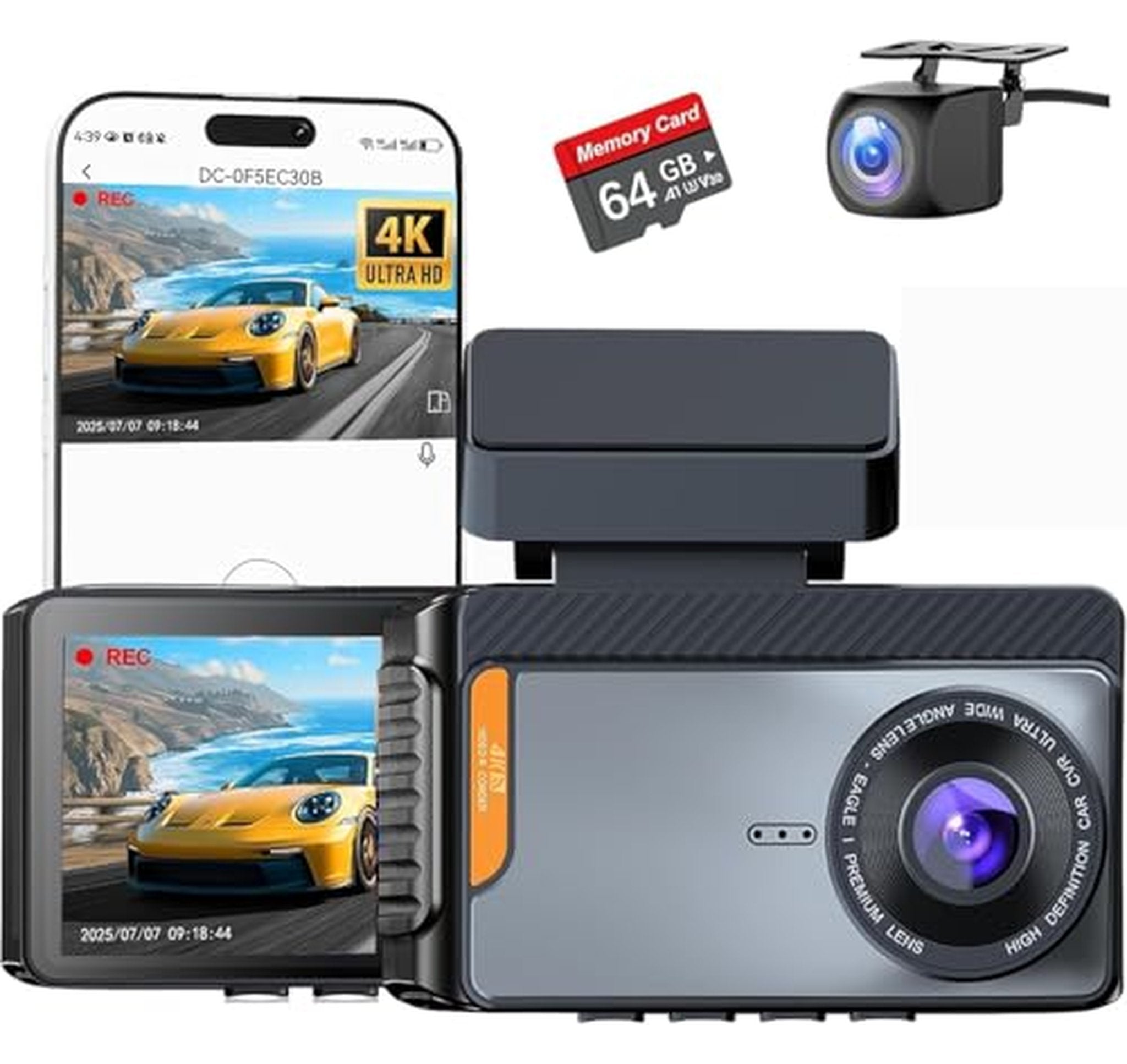 4K Dual Dash Cam Front and Rear with GPS