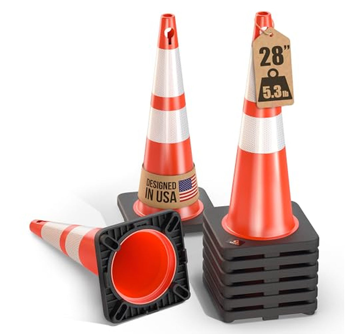 8 Pack 28-Inch Traffic Safety Cones with Base