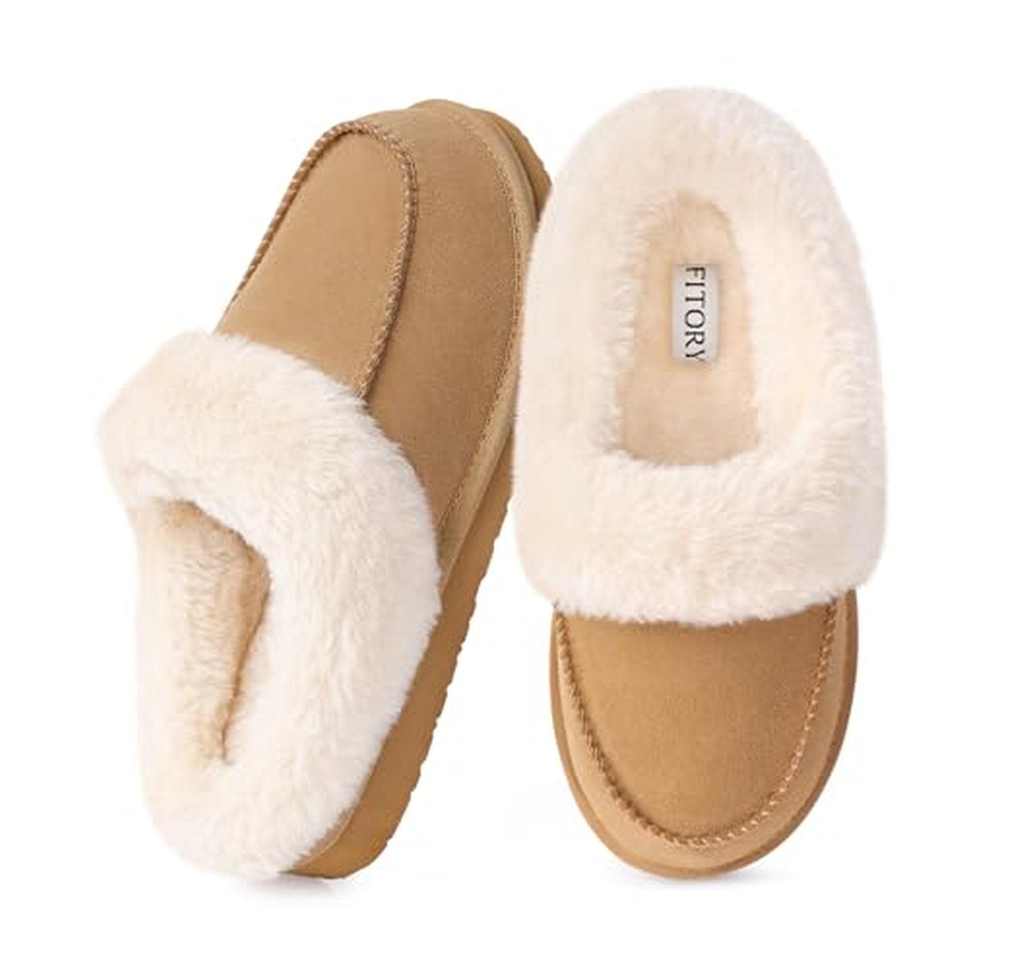 Faux Fur Lined Suede Slip On House Slippers