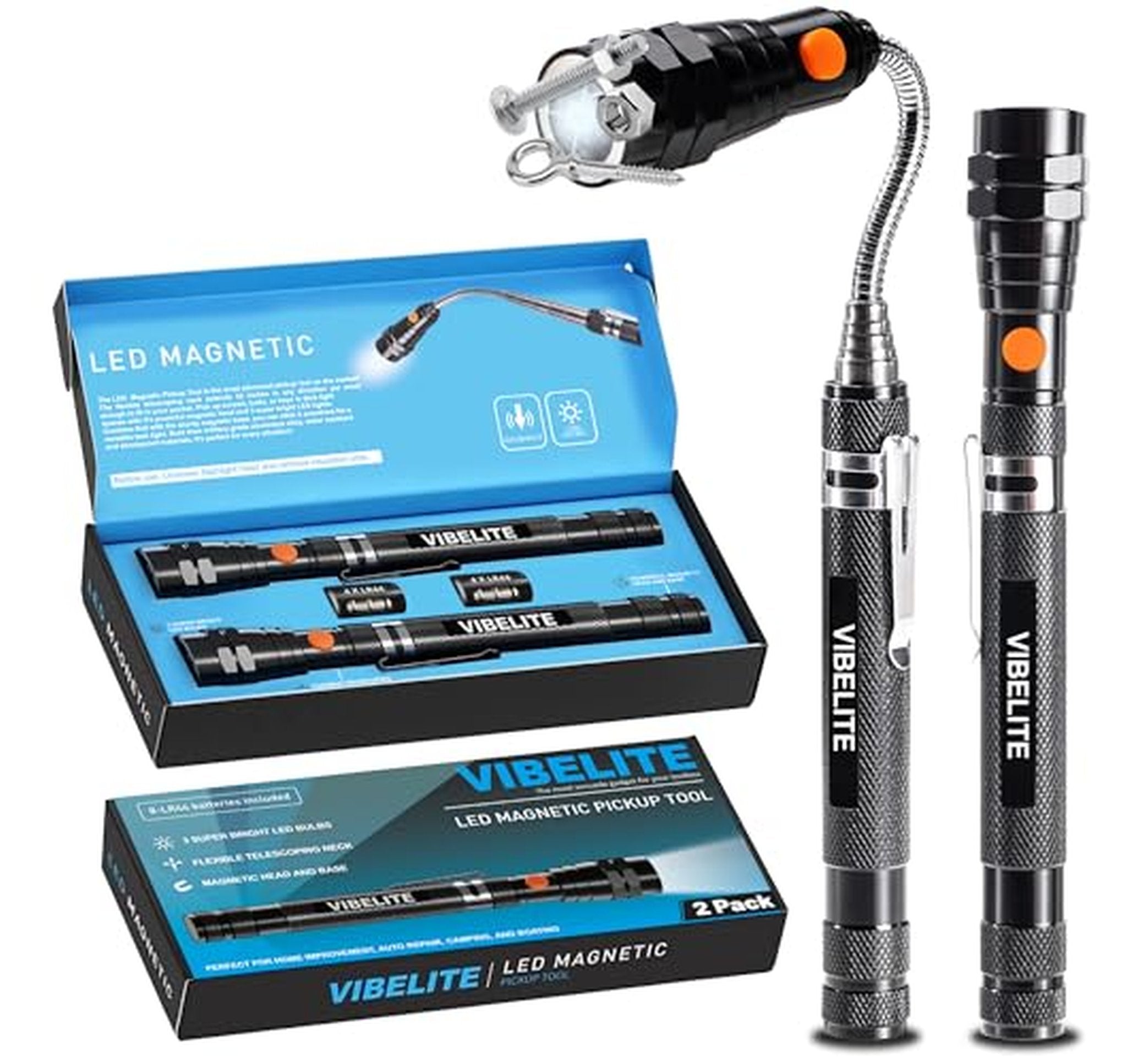 2 Pack Extendable Magnetic Pickup Flashlight Tools