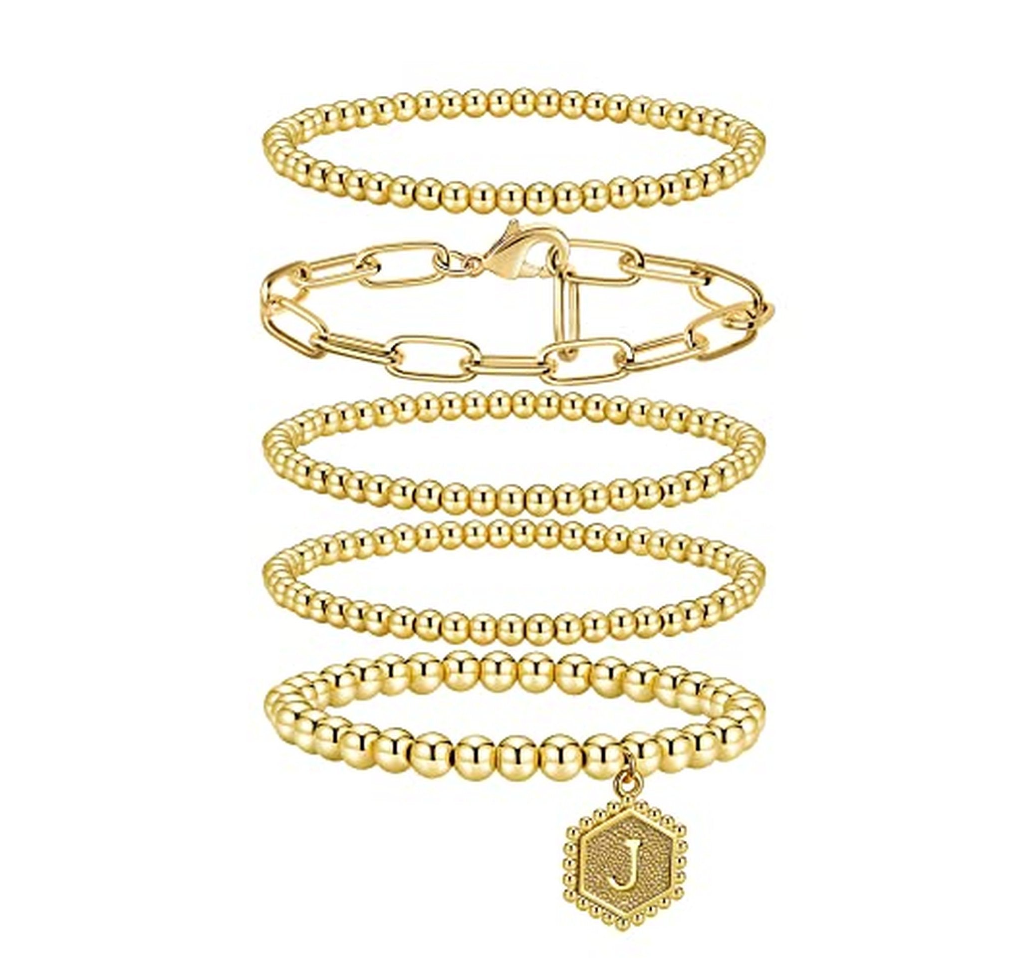 Beaded Stretch Bracelet with Letter J Pendant