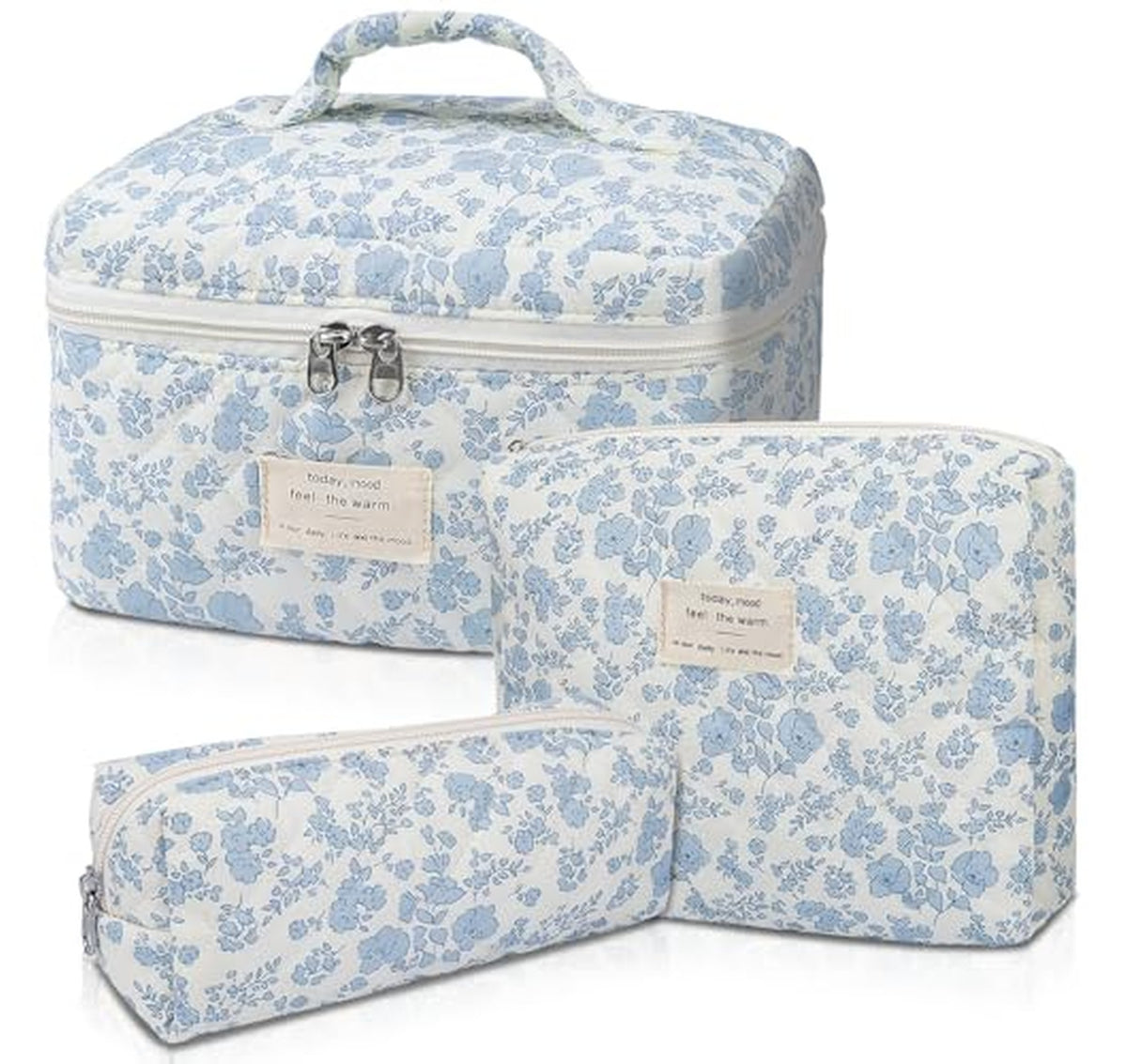 Quilted Floral Cotton Makeup Bag Set