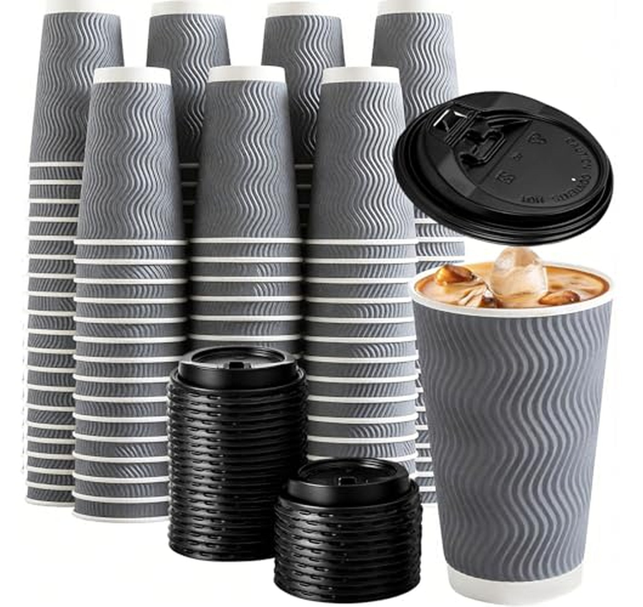 80 Pack 16 oz Insulated Disposable Coffee Cups with Lids
