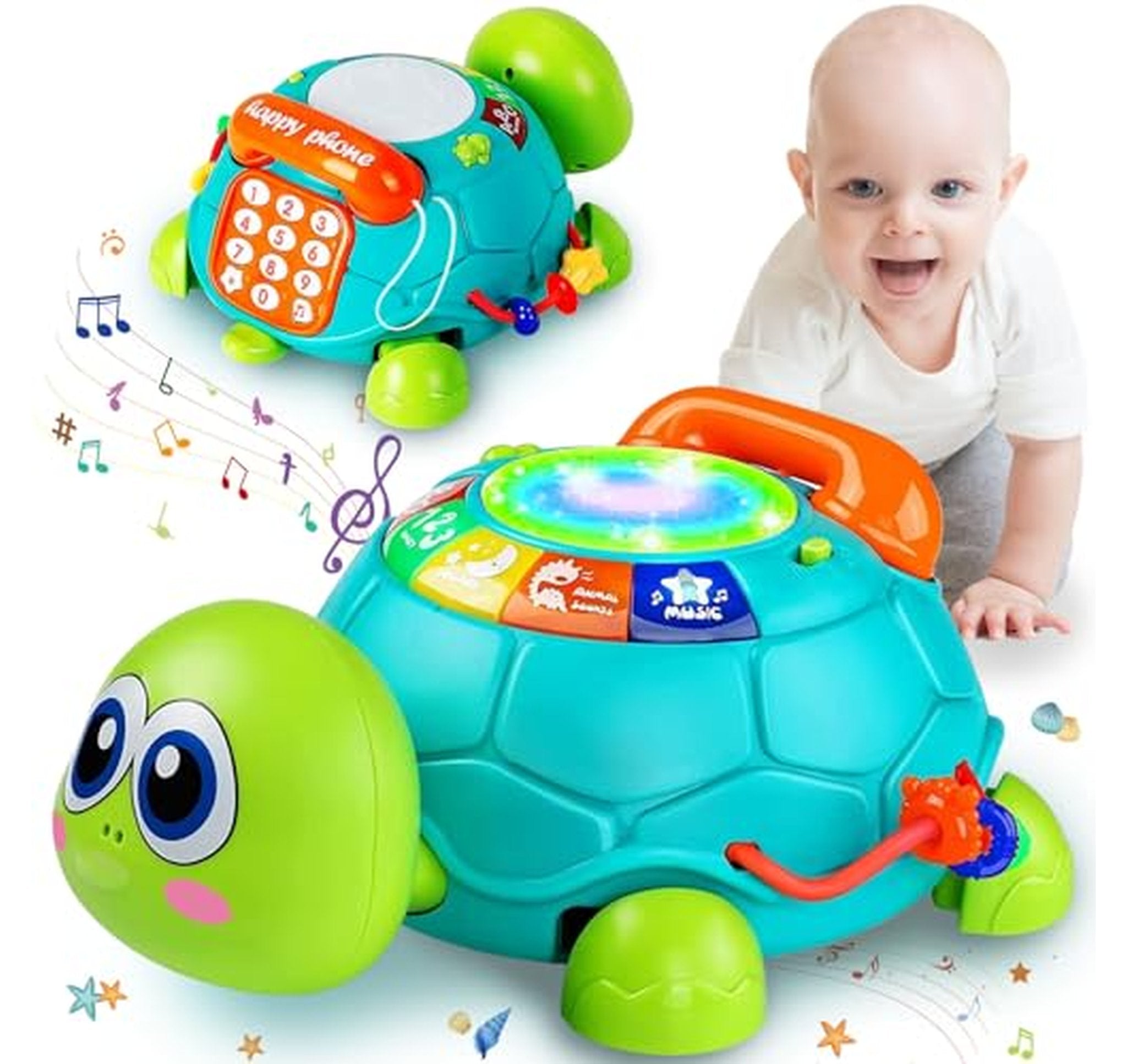 Musical Crawling Turtle Baby Toy with Phone Drum