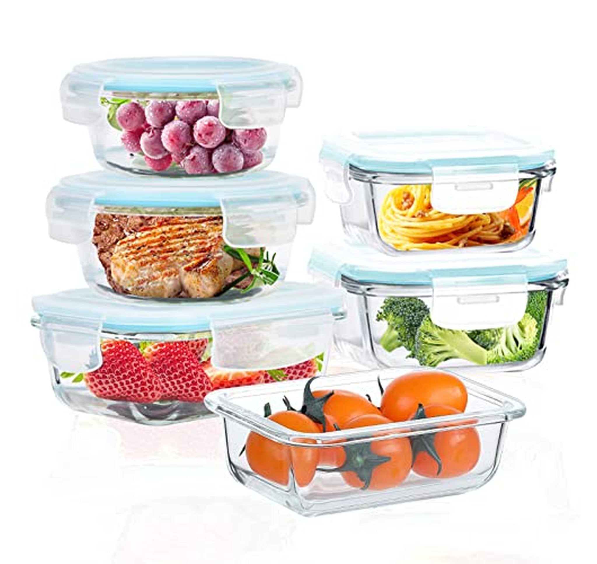6 Pack Airtight Glass Food Storage Containers