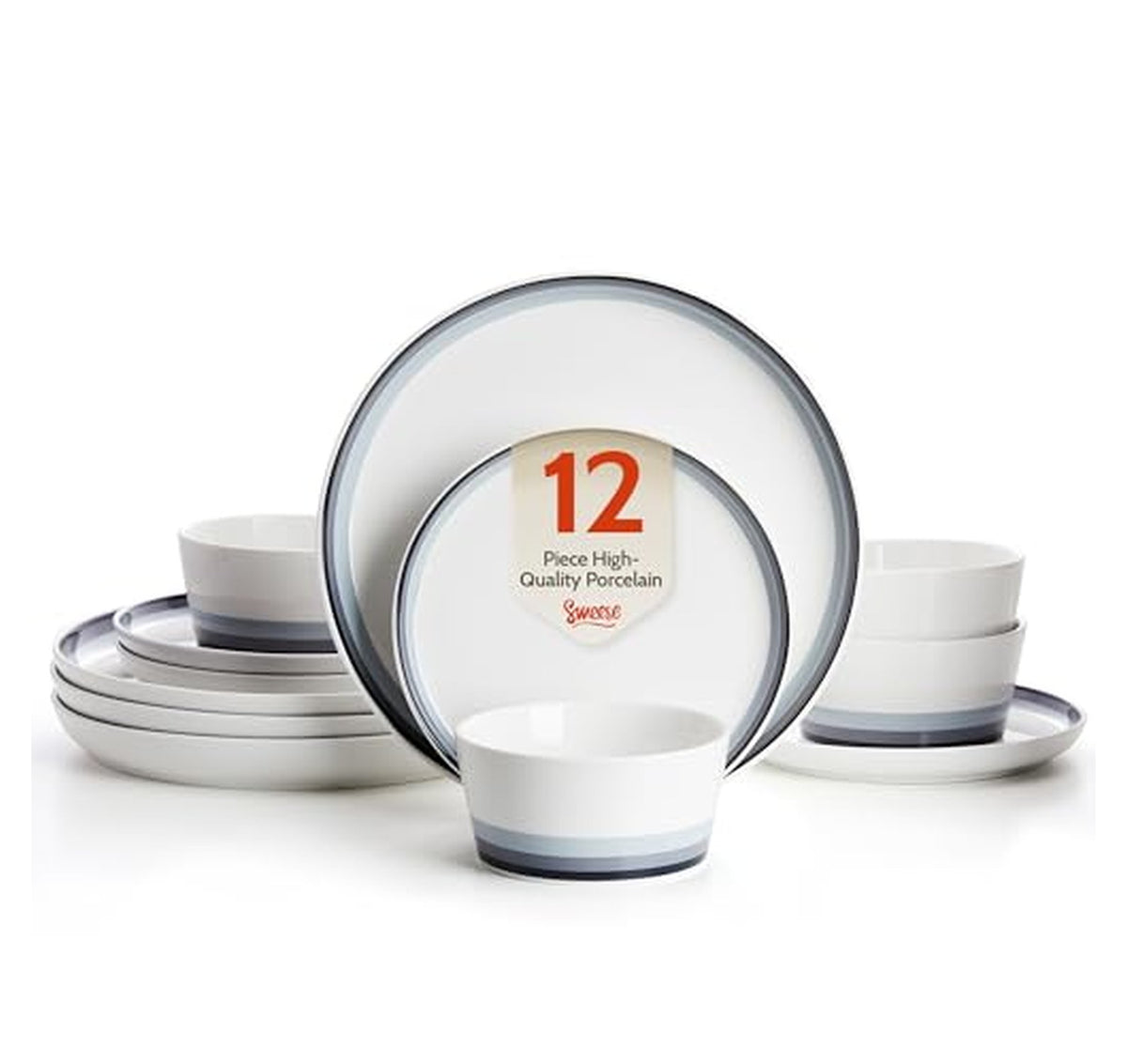 12 Piece Porcelain Dinnerware Set Plates and Bowls